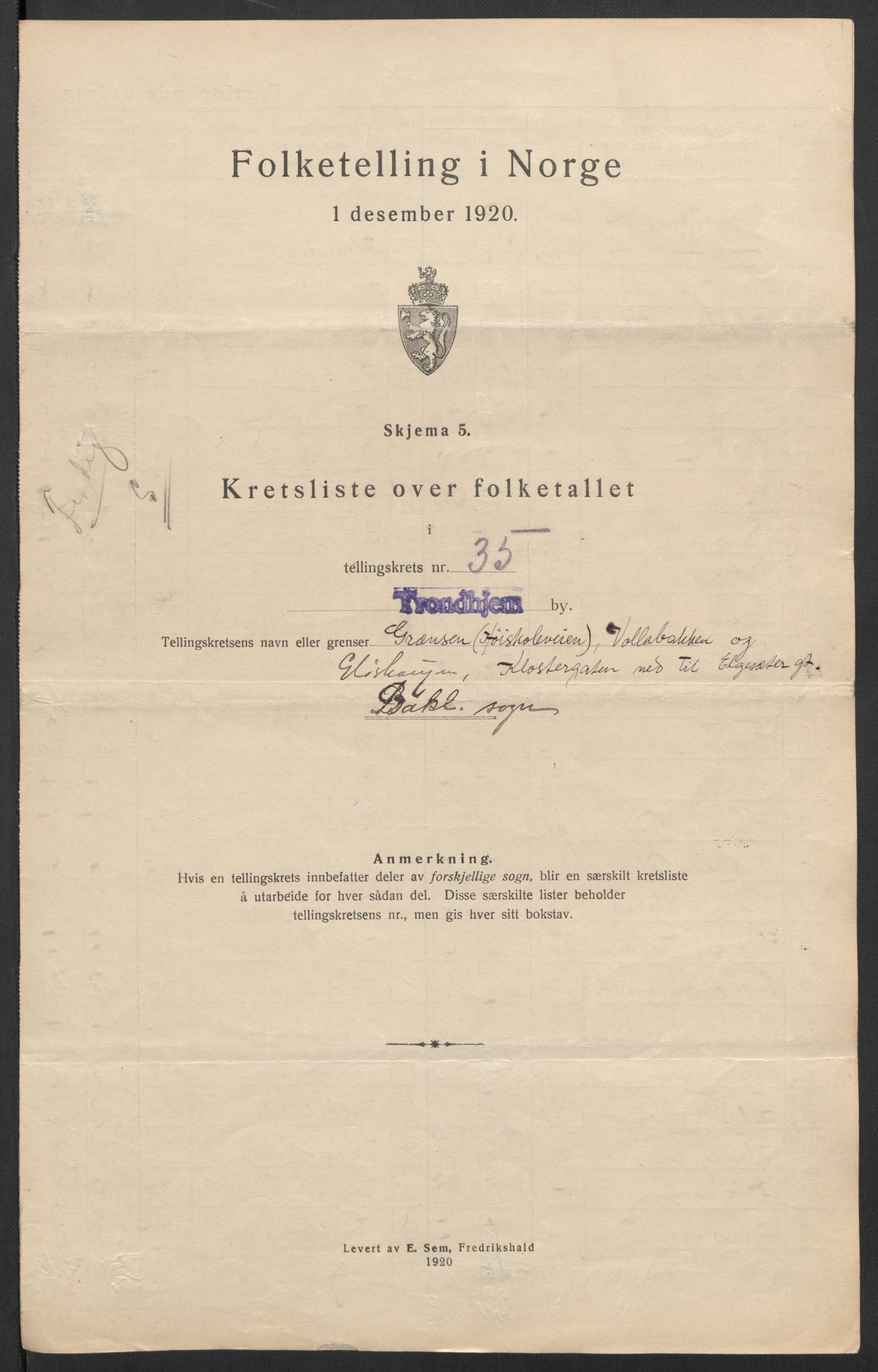 SAT, 1920 census for Trondheim, 1920, p. 119