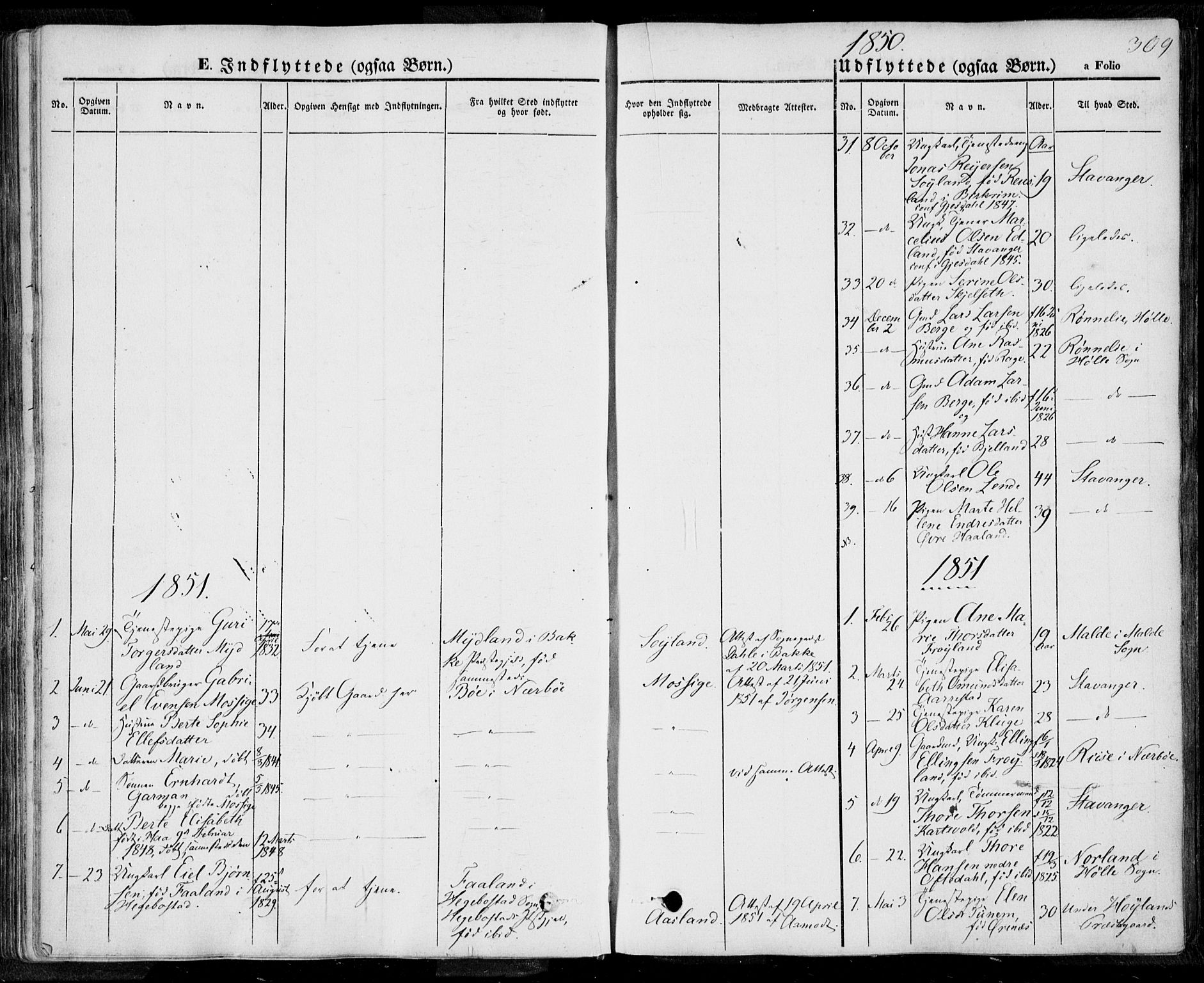 Lye sokneprestkontor, SAST/A-101794/001/30BA/L0006: Parish register (official) no. A 5.2, 1842-1855, p. 309
