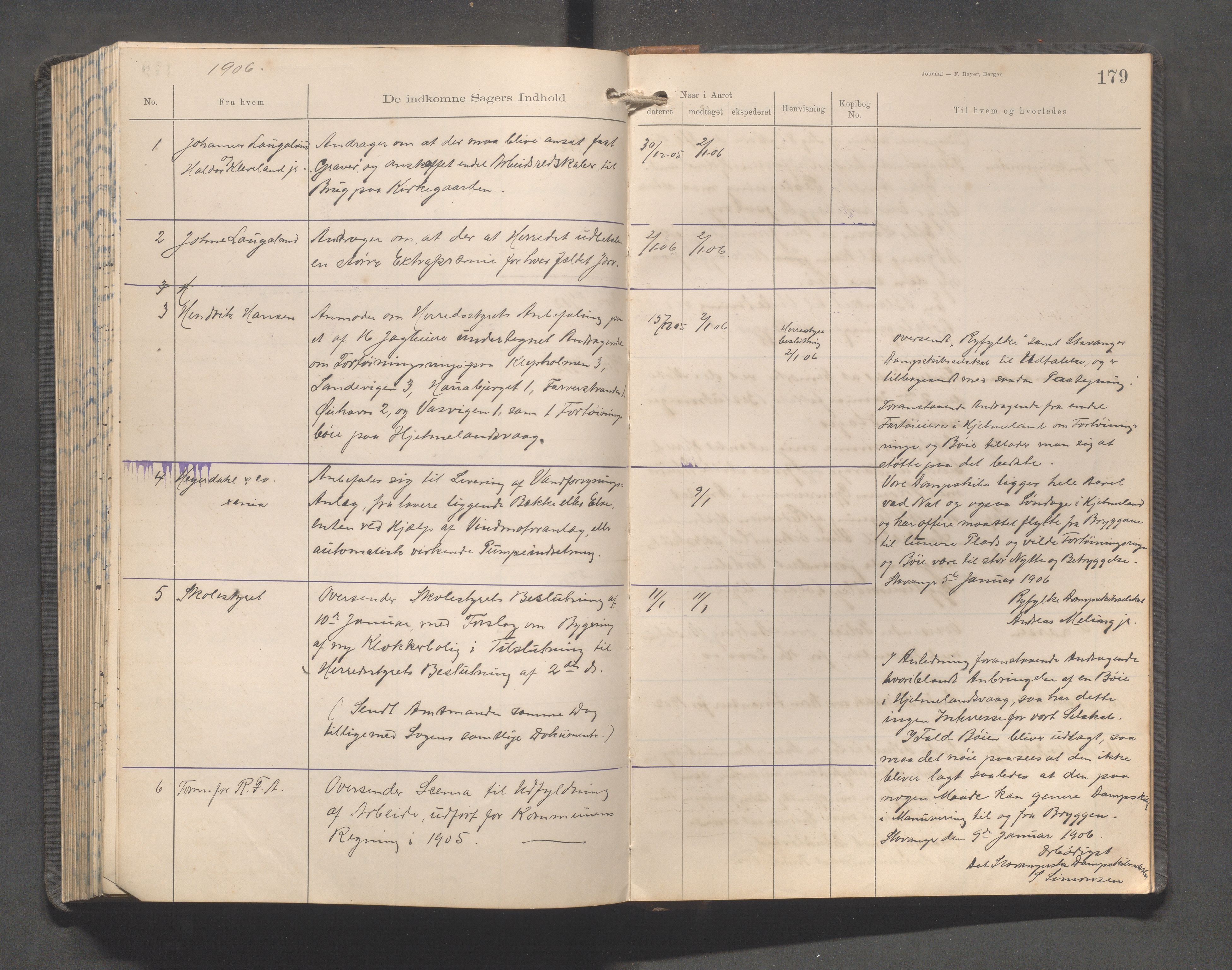 Hjelmeland kommune - Formannskapet, IKAR/K-102522/C/L0002: Journal, 1900-1907, p. 179