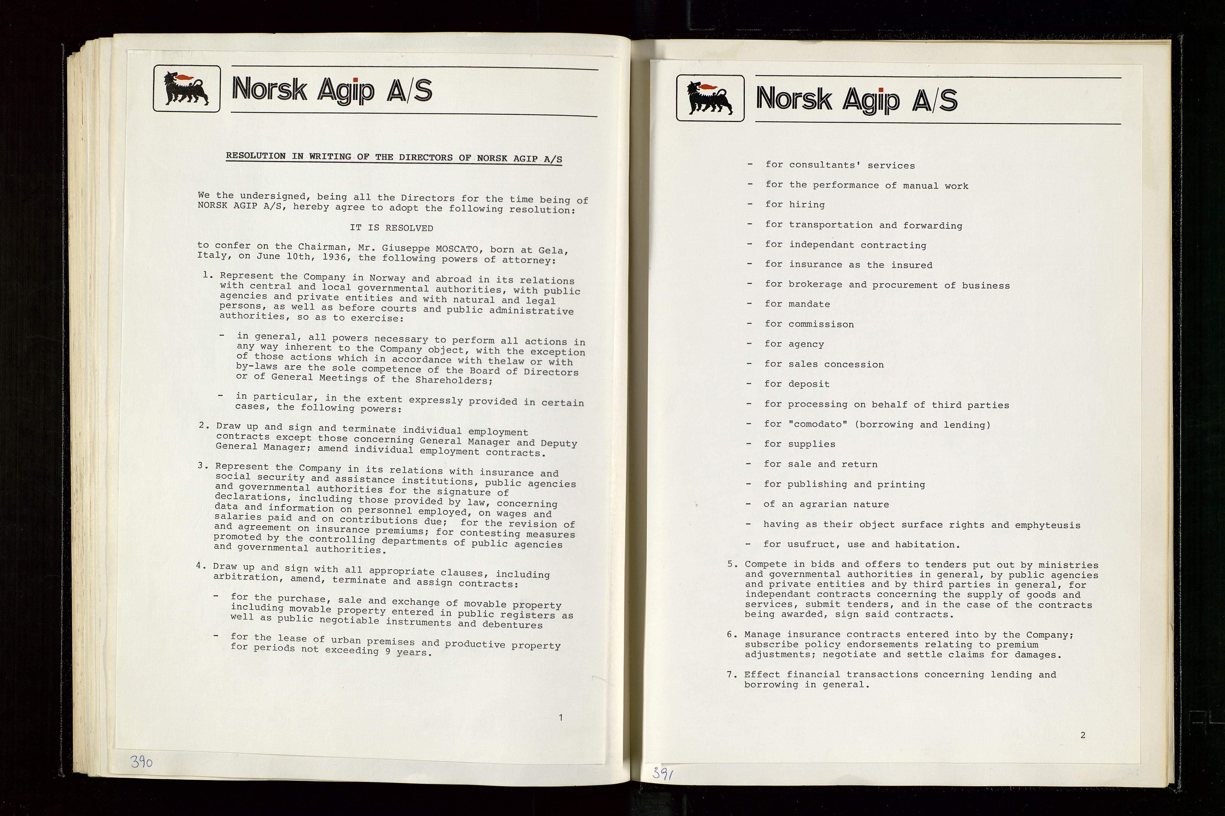 Pa 1583 - Norsk Agip AS, AV/SAST-A-102138/A/Aa/L0003: Board of Directors meeting minutes, 1979-1983, p. 390-391