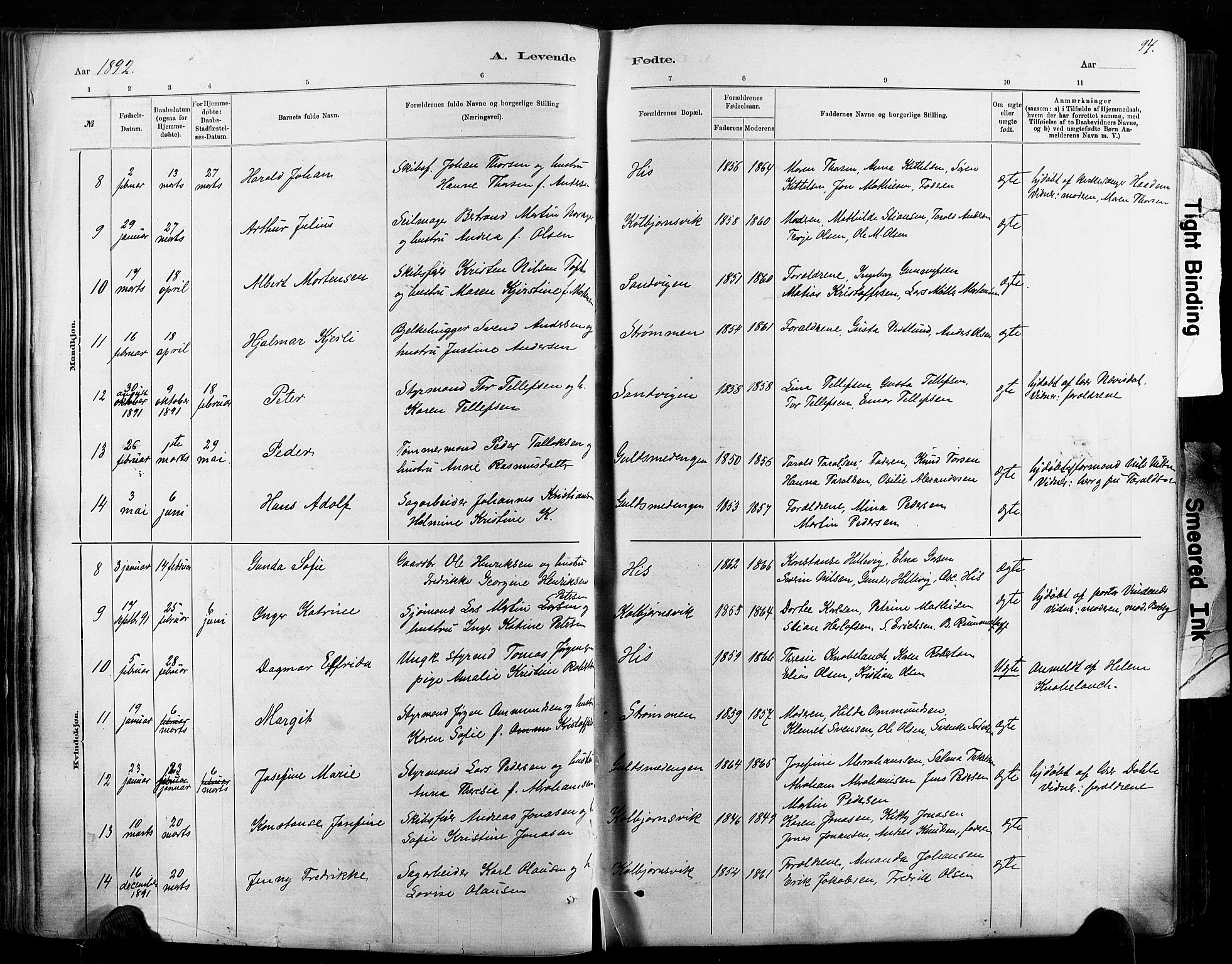 Hisøy sokneprestkontor, AV/SAK-1111-0020/F/Fa/L0003: Parish register (official) no. A 3, 1881-1894, p. 94