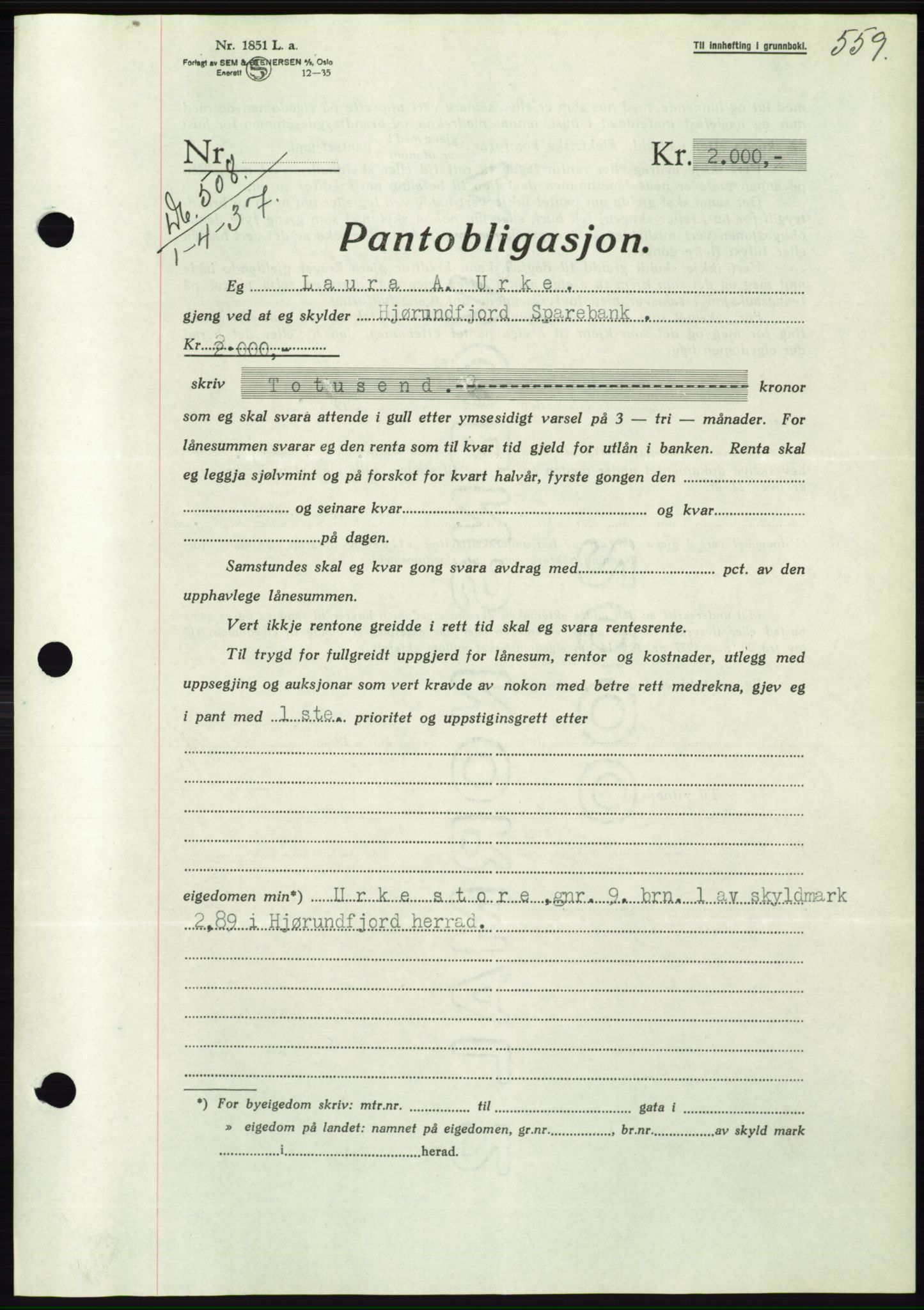 Søre Sunnmøre sorenskriveri, SAT/A-4122/1/2/2C/L0062: Mortgage book no. 56, 1936-1937, Diary no: : 508/1937