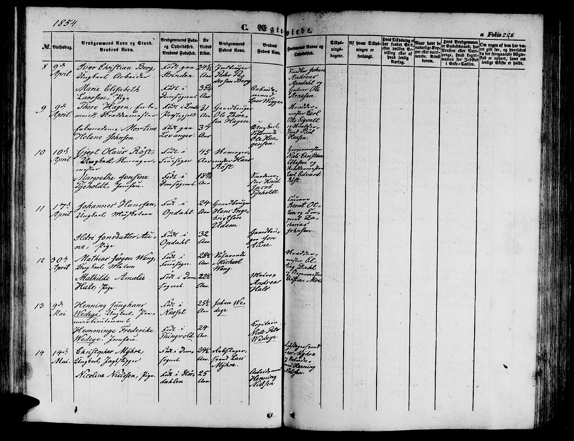 Ministerialprotokoller, klokkerbøker og fødselsregistre - Sør-Trøndelag, SAT/A-1456/602/L0137: Parish register (copy) no. 602C05, 1846-1856, p. 228
