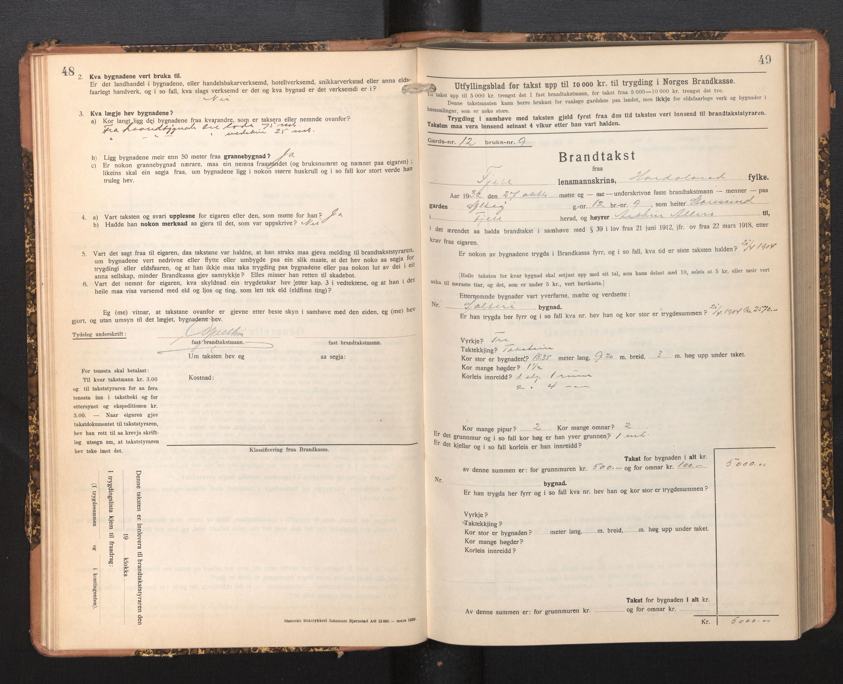 Lensmannen i Fjell, AV/SAB-A-32301/0012/L0006: Branntakstprotokoll, skjematakst, 1931-1945, p. 48-49