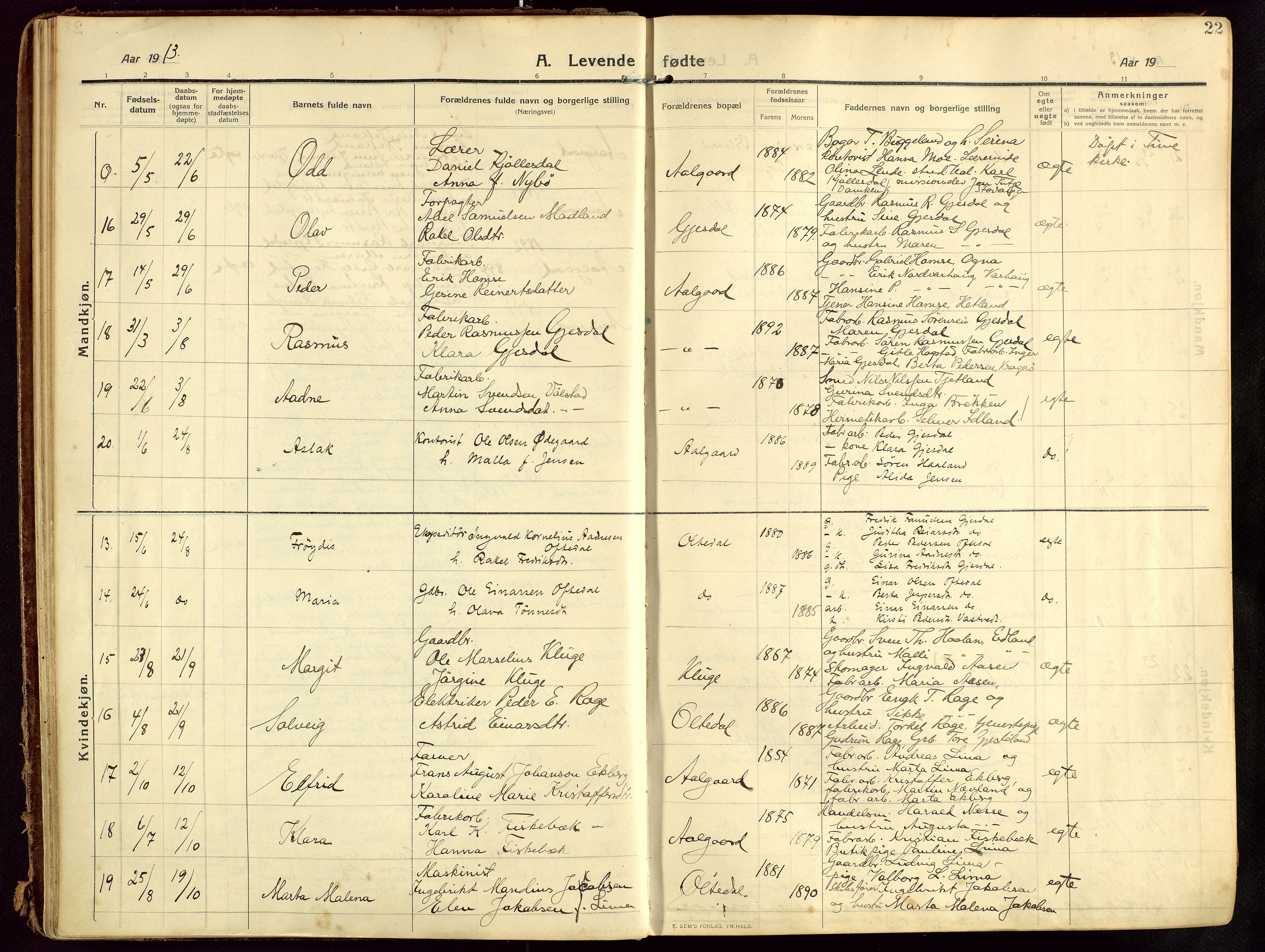 Lye sokneprestkontor, AV/SAST-A-101794/002/B/L0001: Parish register (official) no. A 13, 1910-1925, p. 22