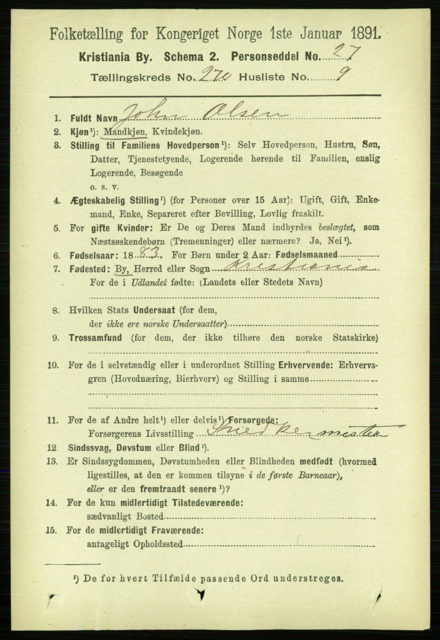 RA, 1891 census for 0301 Kristiania, 1891, p. 164225