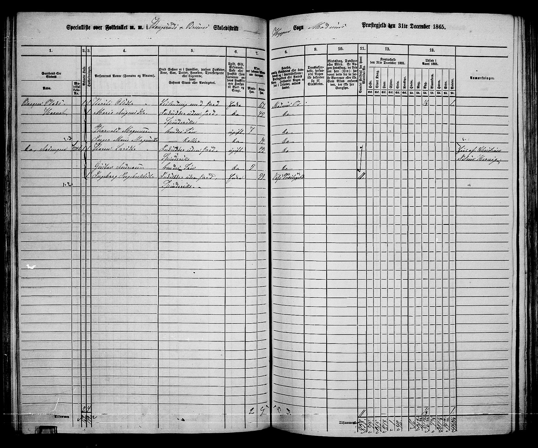 RA, 1865 census for Modum, 1865, p. 167