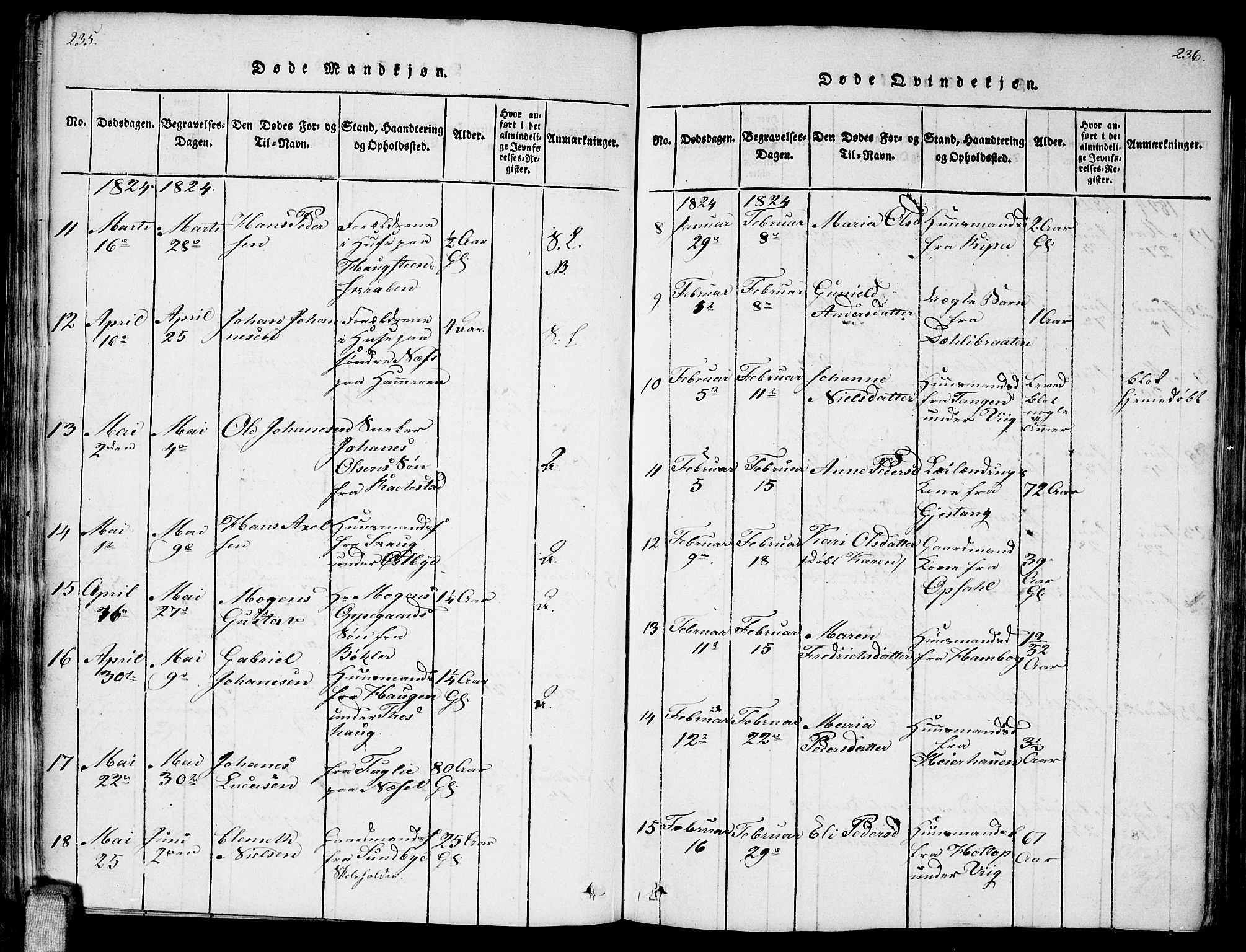 Enebakk prestekontor Kirkebøker, AV/SAO-A-10171c/F/Fa/L0006: Parish register (official) no. I 6, 1815-1832, p. 235-236