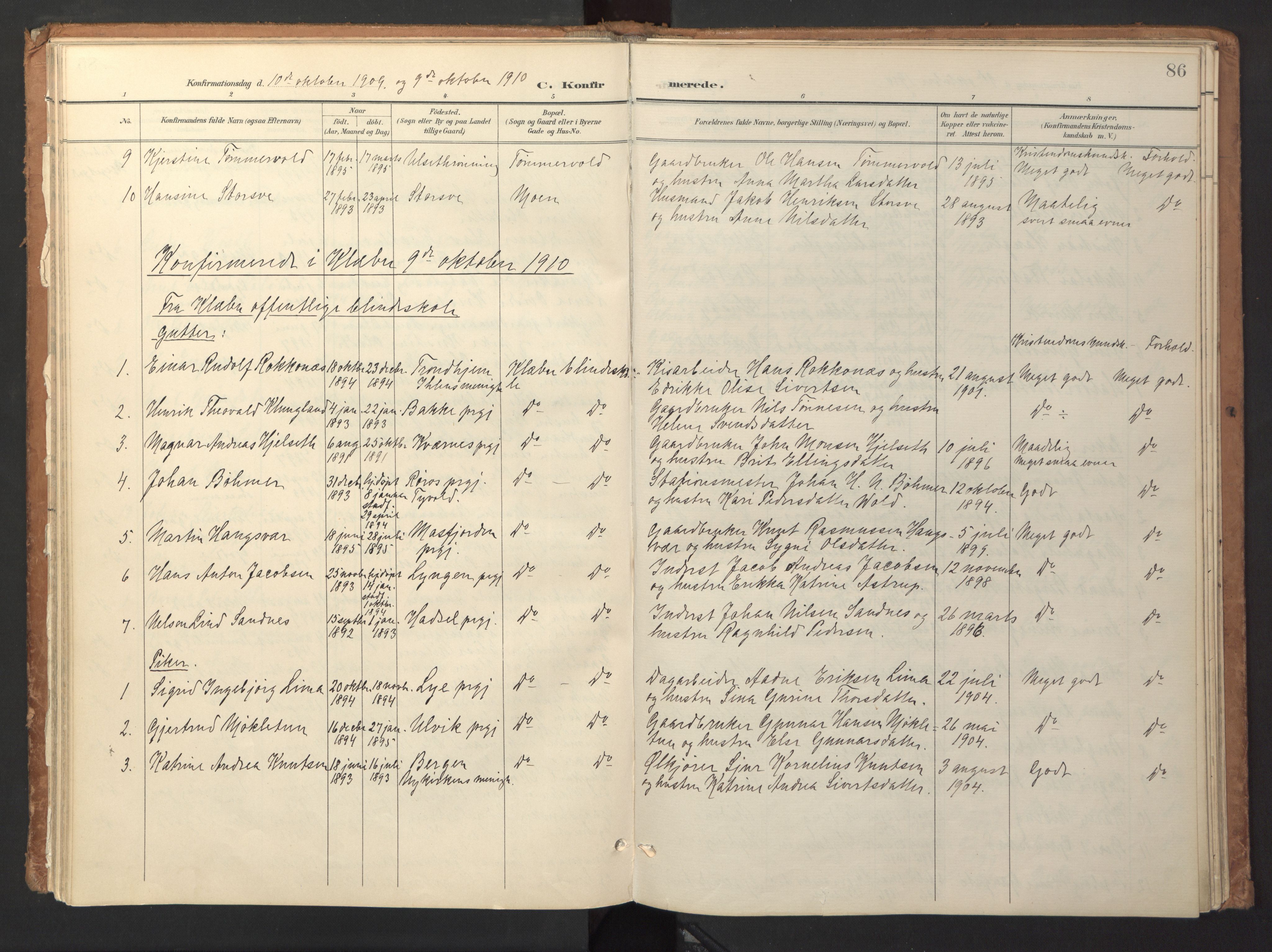 Ministerialprotokoller, klokkerbøker og fødselsregistre - Sør-Trøndelag, SAT/A-1456/618/L0448: Parish register (official) no. 618A11, 1898-1916, p. 86