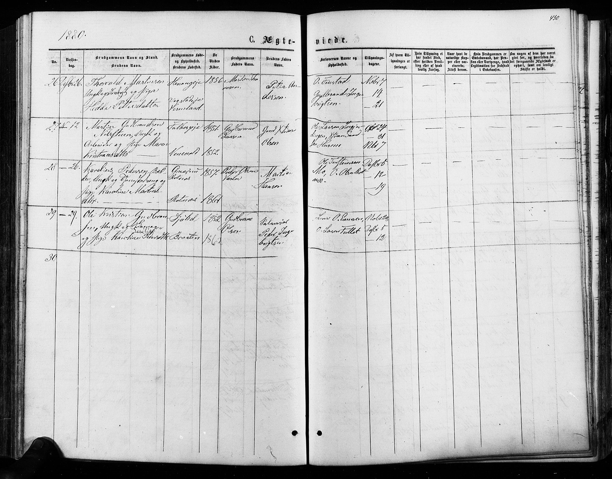 Nes prestekontor Kirkebøker, AV/SAO-A-10410/F/Fa/L0009: Parish register (official) no. I 9, 1875-1882, p. 450