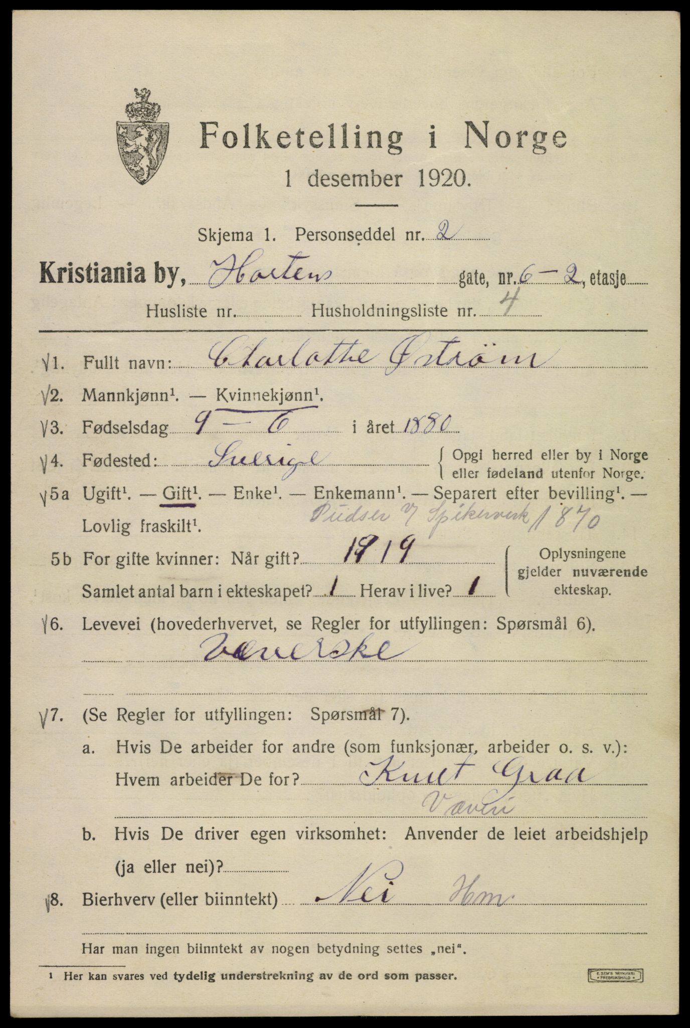 SAO, 1920 census for Kristiania, 1920, p. 299049