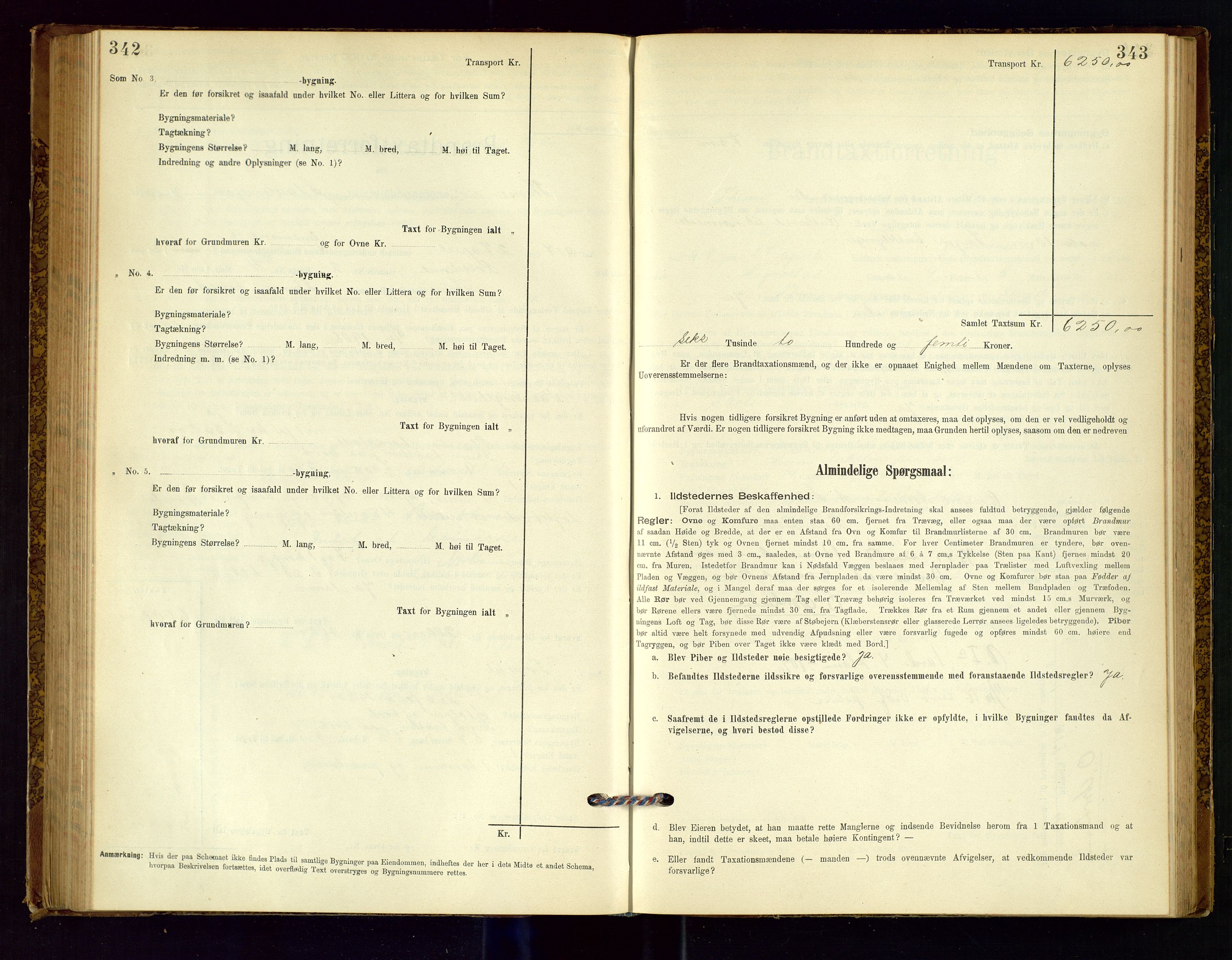 Time lensmannskontor, AV/SAST-A-100420/Gob/L0001: Branntakstprotokoll, 1896-1914, p. 342-343