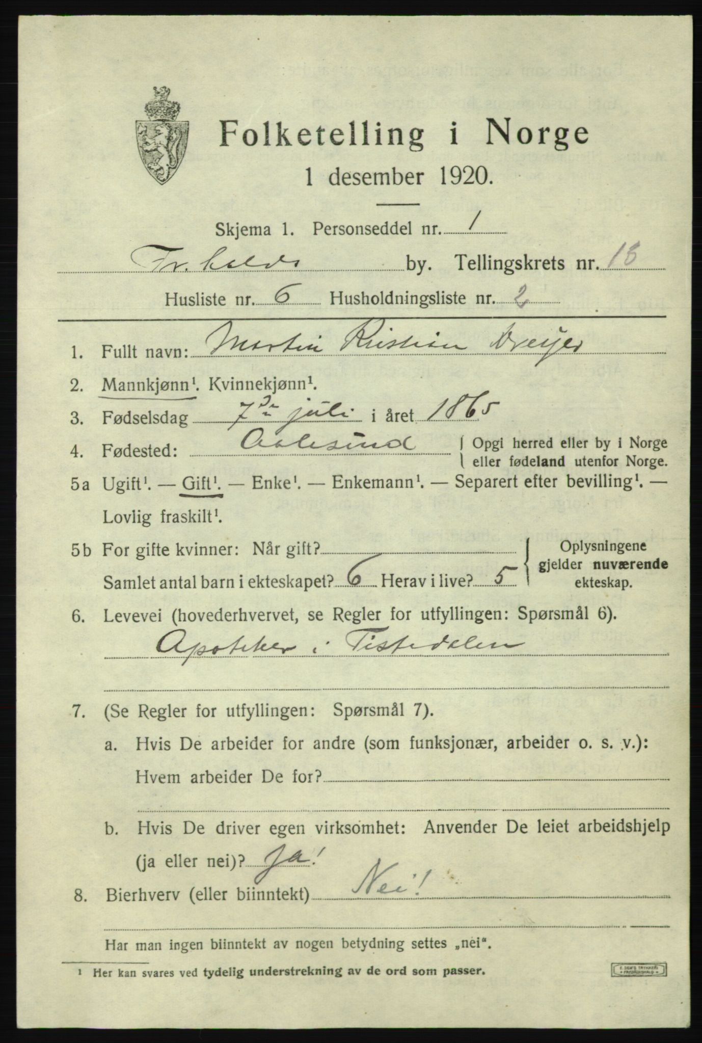 SAO, 1920 census for Fredrikshald, 1920, p. 20739