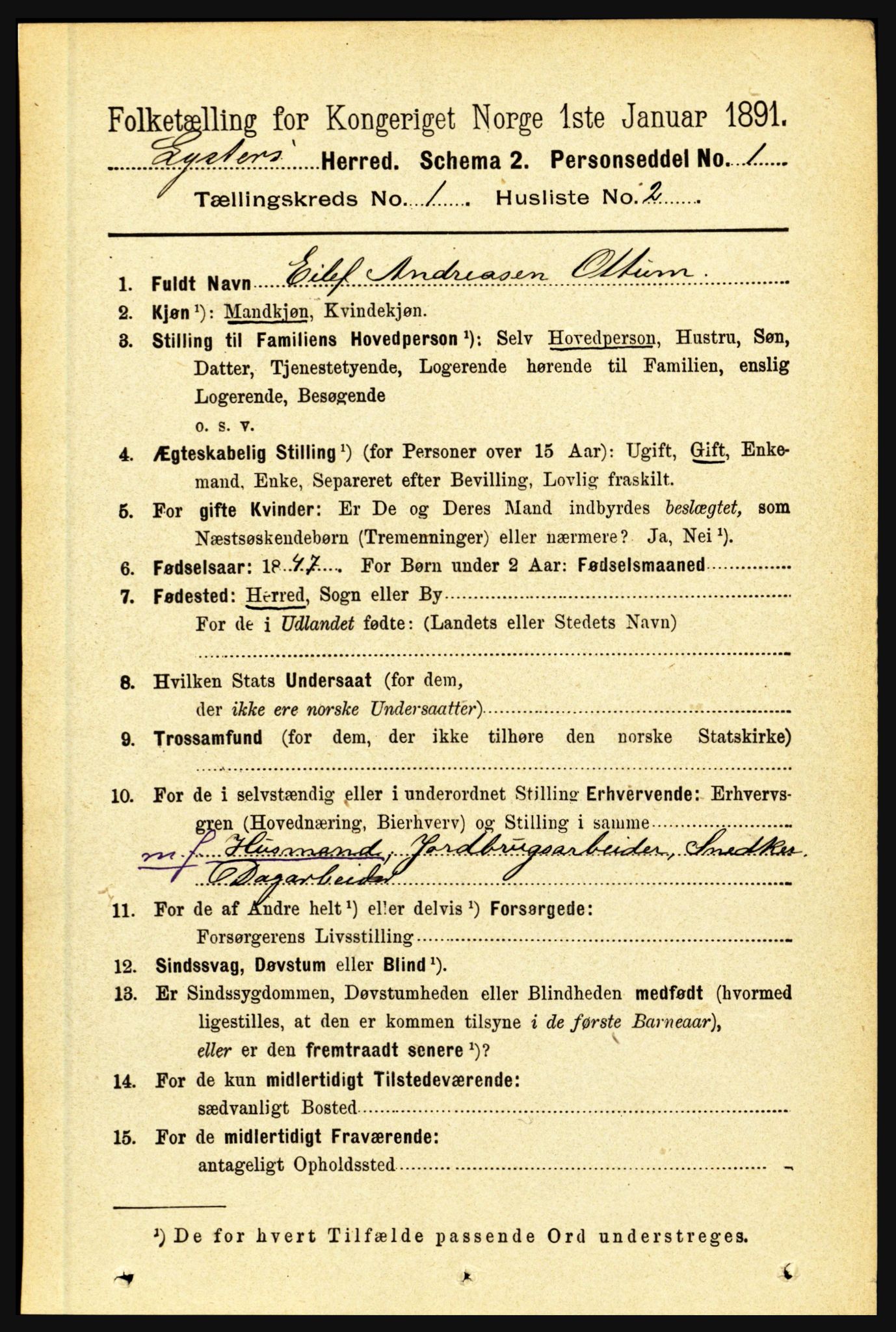 RA, 1891 census for 1426 Luster, 1891, p. 156