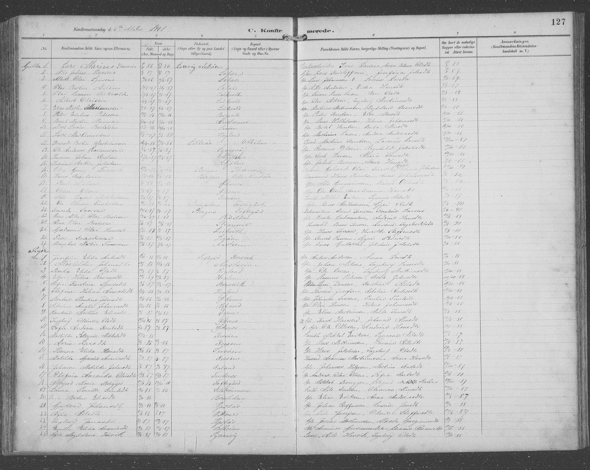 Lindås Sokneprestembete, SAB/A-76701/H/Hab: Parish register (copy) no. C 4, 1894-1910, p. 127