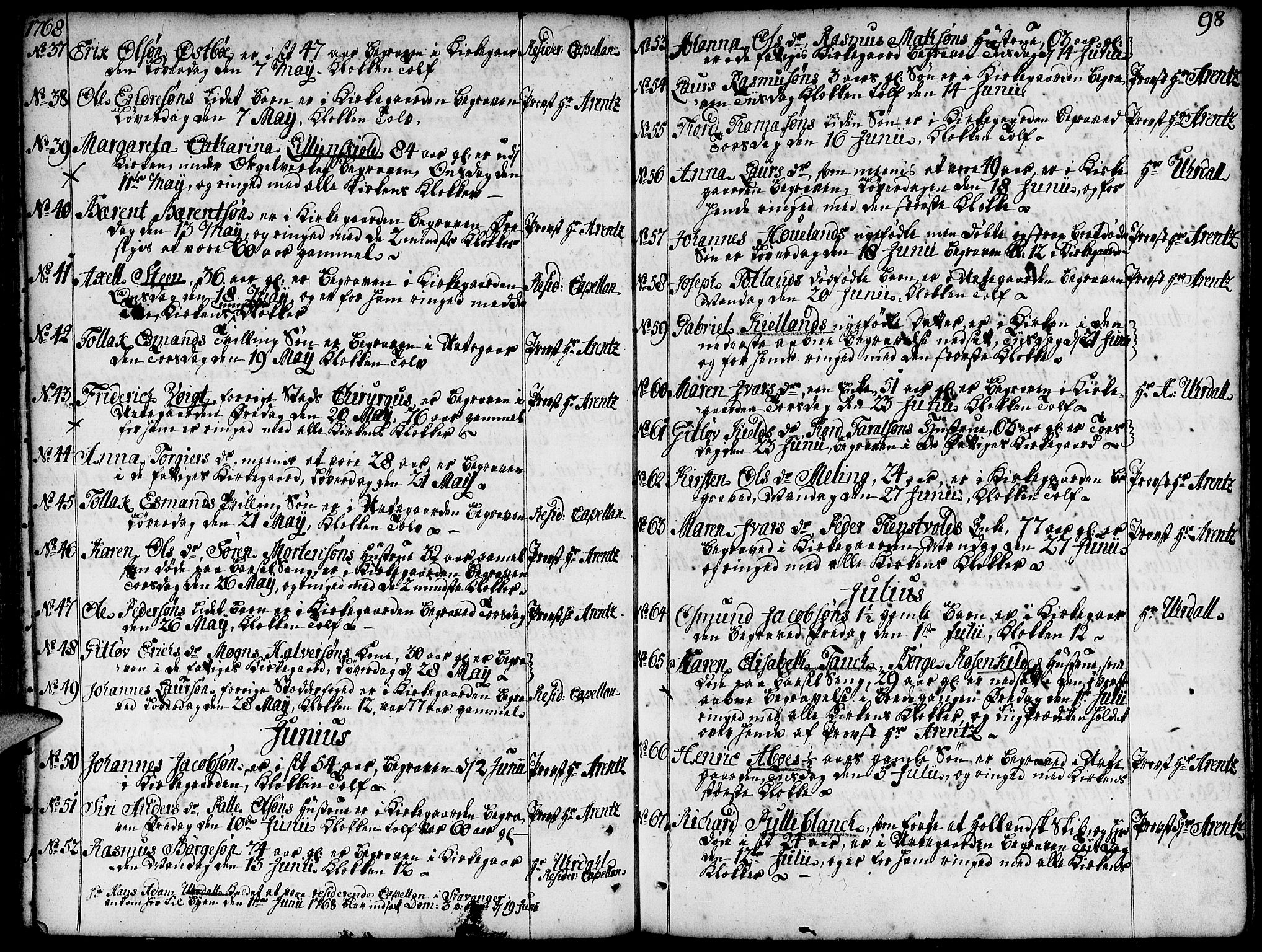 Domkirken sokneprestkontor, SAST/A-101812/001/30/30BA/L0005: Parish register (official) no. A 5, 1744-1788, p. 98