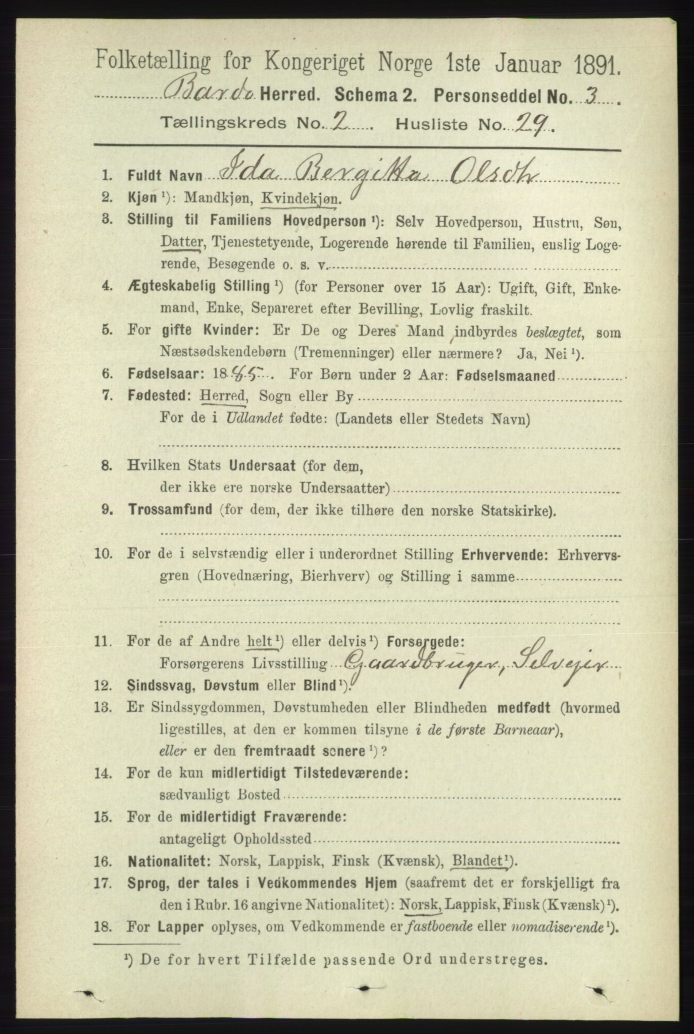 RA, 1891 census for 1922 Bardu, 1891, p. 695