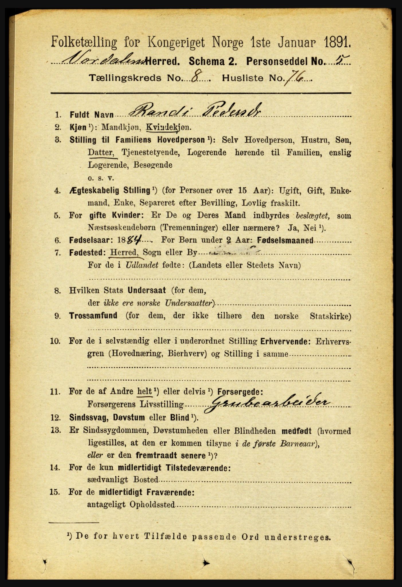 RA, 1891 census for 1721 Verdal, 1891, p. 4892