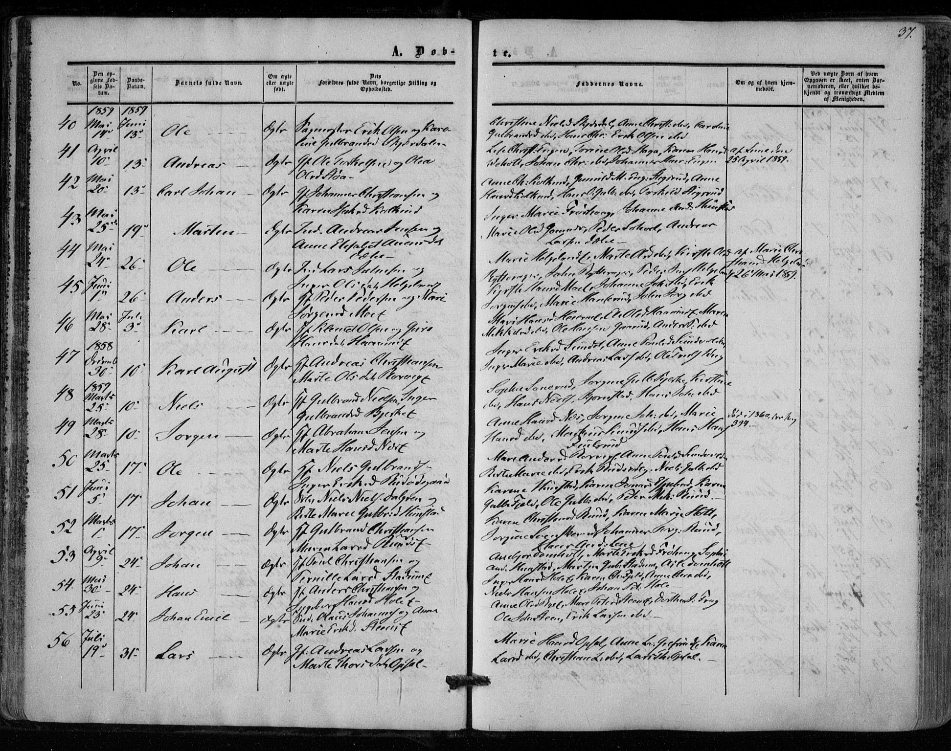 Hole kirkebøker, AV/SAKO-A-228/F/Fa/L0006: Parish register (official) no. I 6, 1852-1872, p. 37