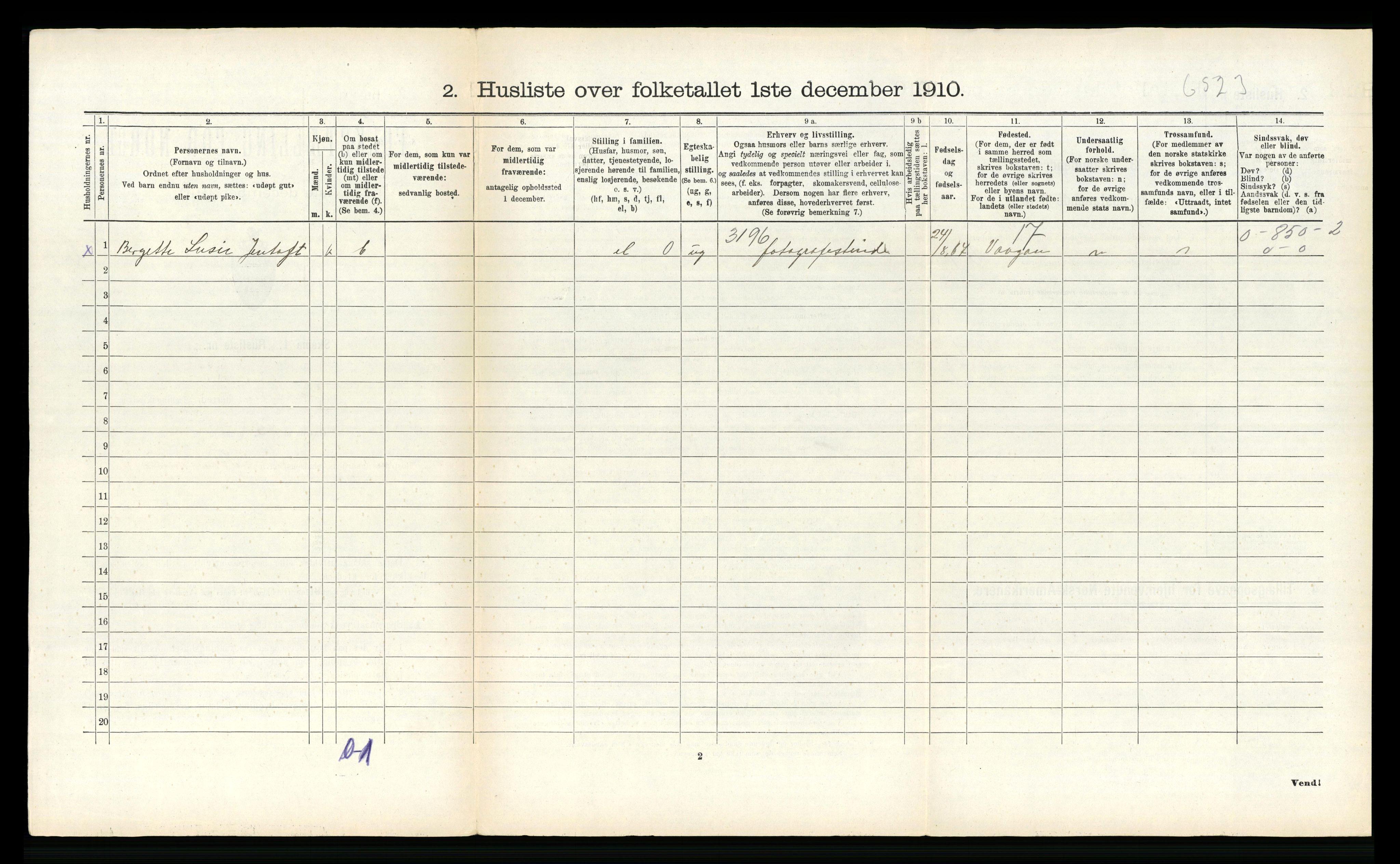 RA, 1910 census for Buksnes, 1910, p. 1581