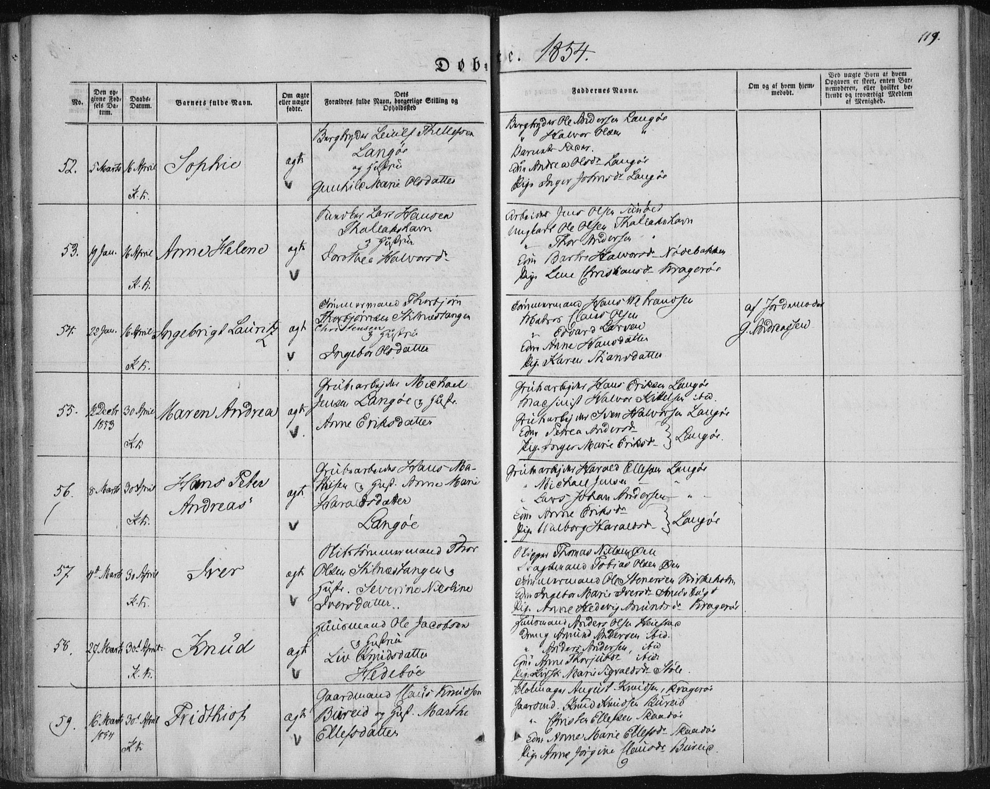 Sannidal kirkebøker, AV/SAKO-A-296/F/Fa/L0008: Parish register (official) no. 8, 1847-1862, p. 119