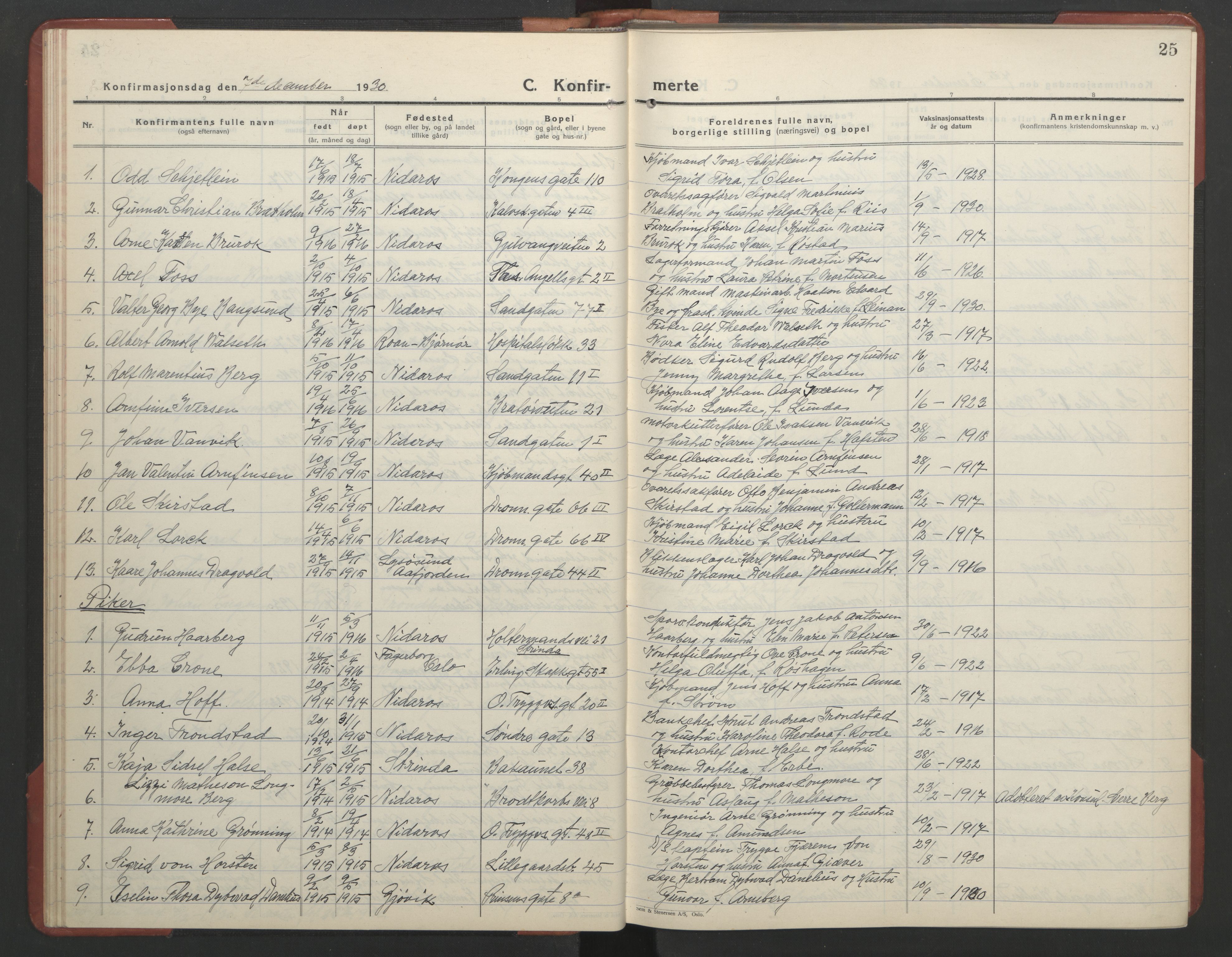 Ministerialprotokoller, klokkerbøker og fødselsregistre - Sør-Trøndelag, SAT/A-1456/602/L0151: Parish register (copy) no. 602C19, 1925-1951, p. 25