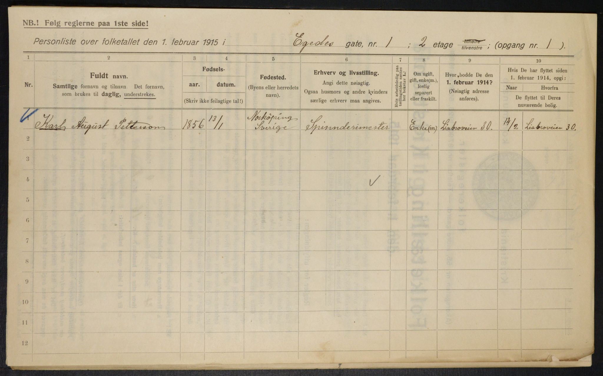 OBA, Municipal Census 1915 for Kristiania, 1915, p. 18305