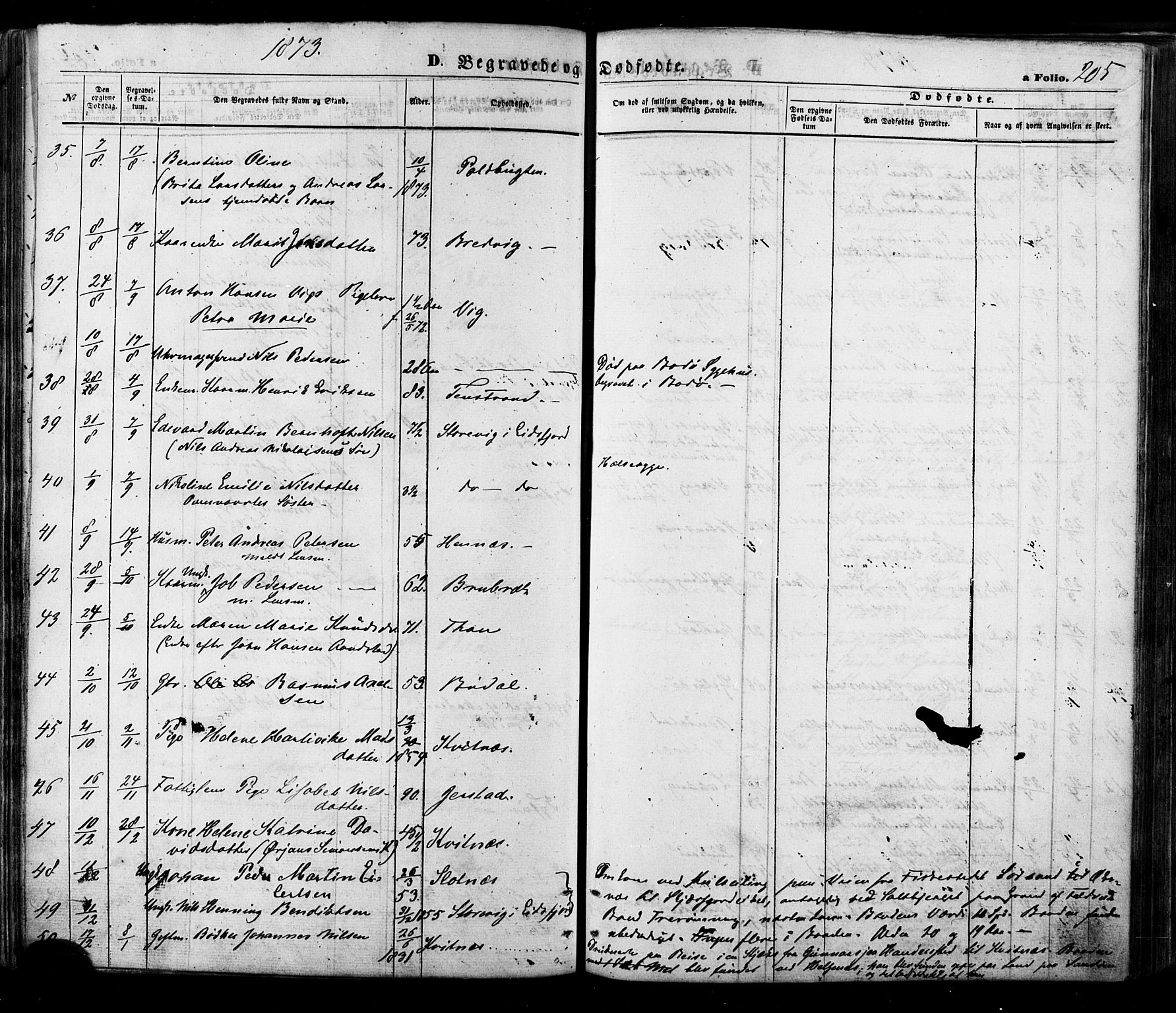 Ministerialprotokoller, klokkerbøker og fødselsregistre - Nordland, AV/SAT-A-1459/888/L1242: Parish register (official) no. 888A08, 1870-1875, p. 205