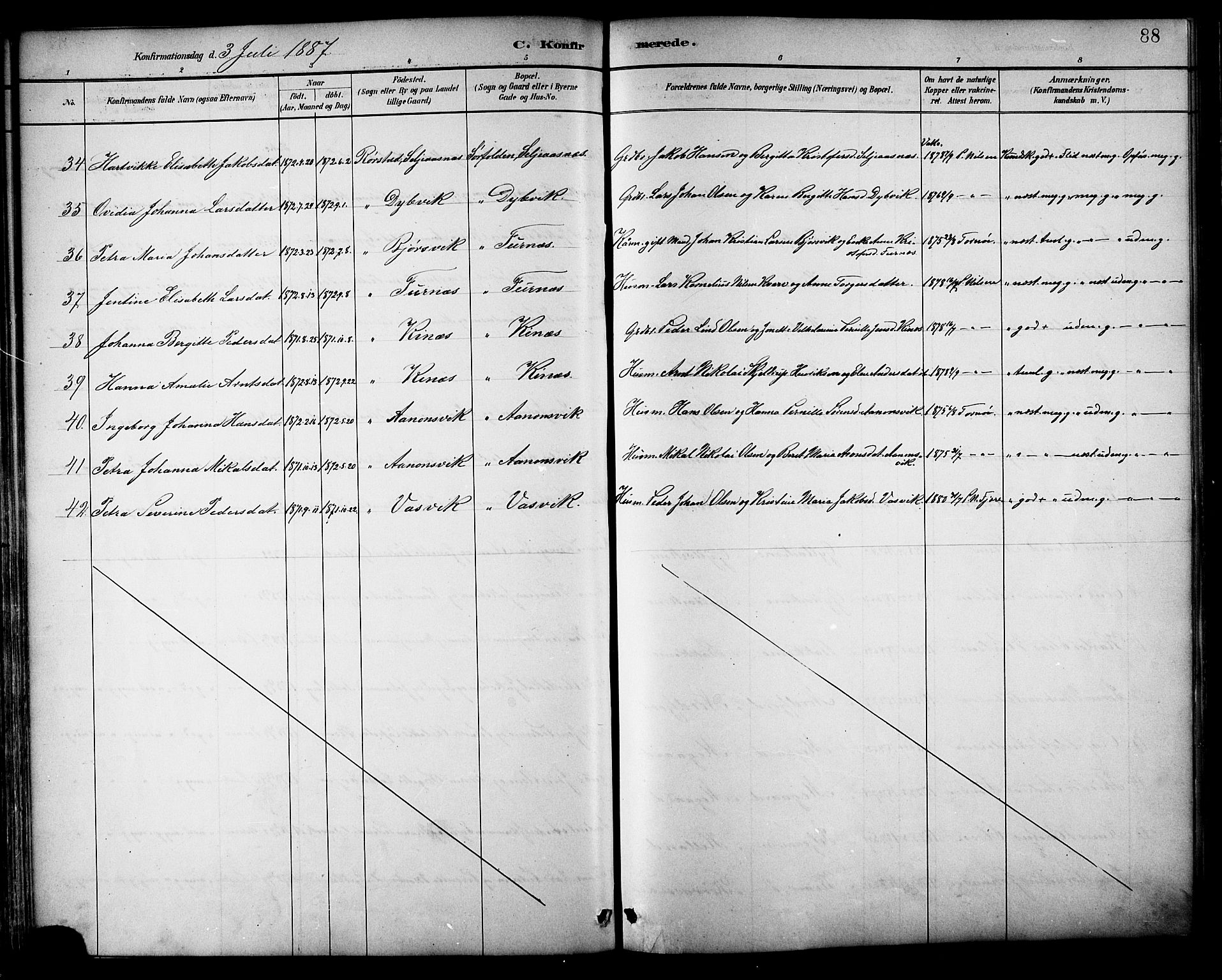 Ministerialprotokoller, klokkerbøker og fødselsregistre - Nordland, AV/SAT-A-1459/854/L0777: Parish register (official) no. 854A01 /1, 1883-1891, p. 88