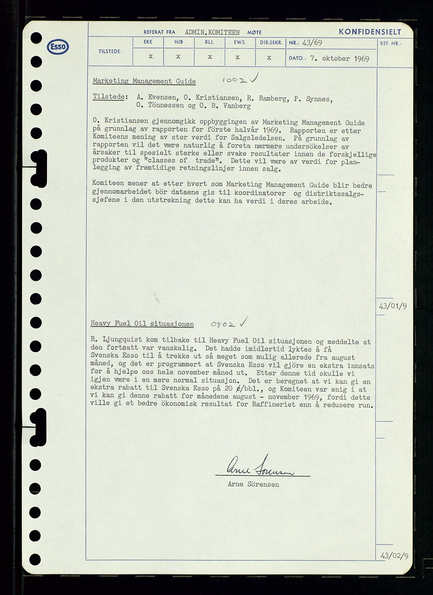 Pa 0982 - Esso Norge A/S, SAST/A-100448/A/Aa/L0003/0001: Den administrerende direksjon Board minutes (styrereferater) og Bedriftforsamlingsprotokoll / Den administrerende direksjon Board minutes (styrereferater), 1969, p. 111