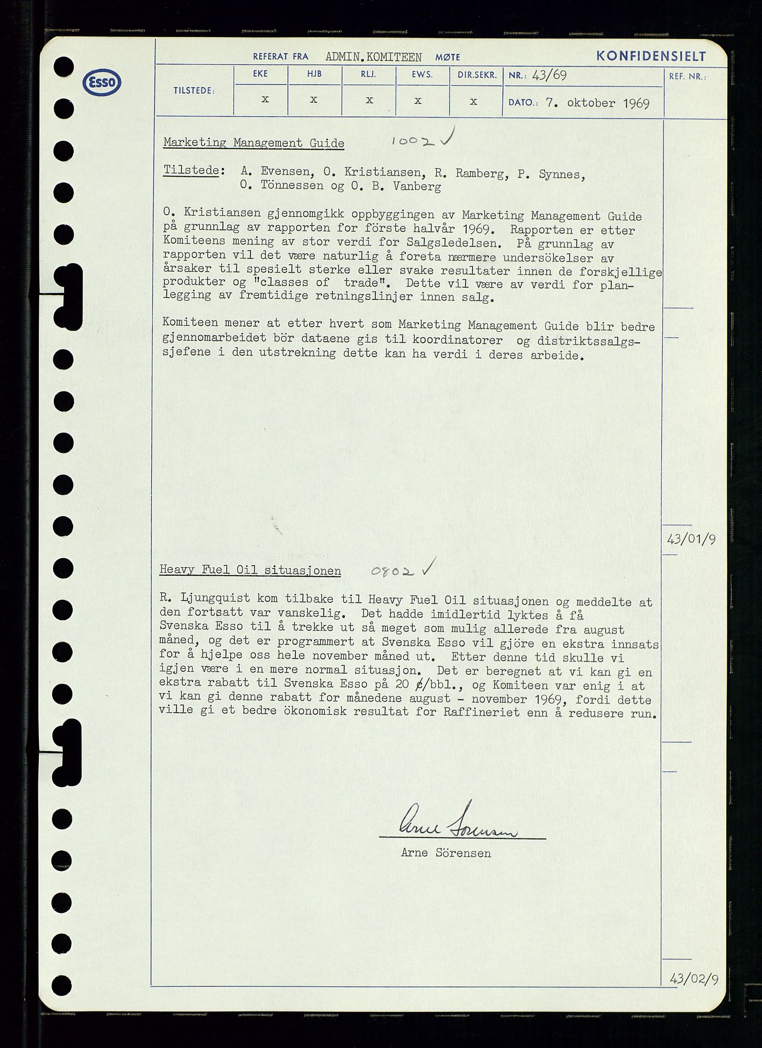 Pa 0982 - Esso Norge A/S, AV/SAST-A-100448/A/Aa/L0003/0001: Den administrerende direksjon Board minutes (styrereferater) og Bedriftforsamlingsprotokoll / Den administrerende direksjon Board minutes (styrereferater), 1969, p. 111