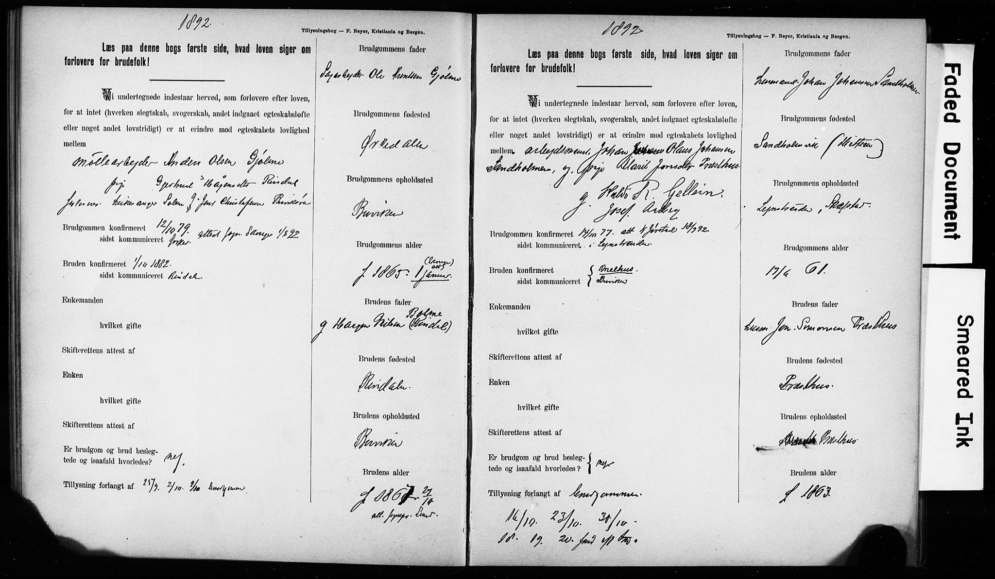 Hurum kirkebøker, AV/SAKO-A-229/H/Hb/L0001: Best man's statements no. 1, 1890-1899