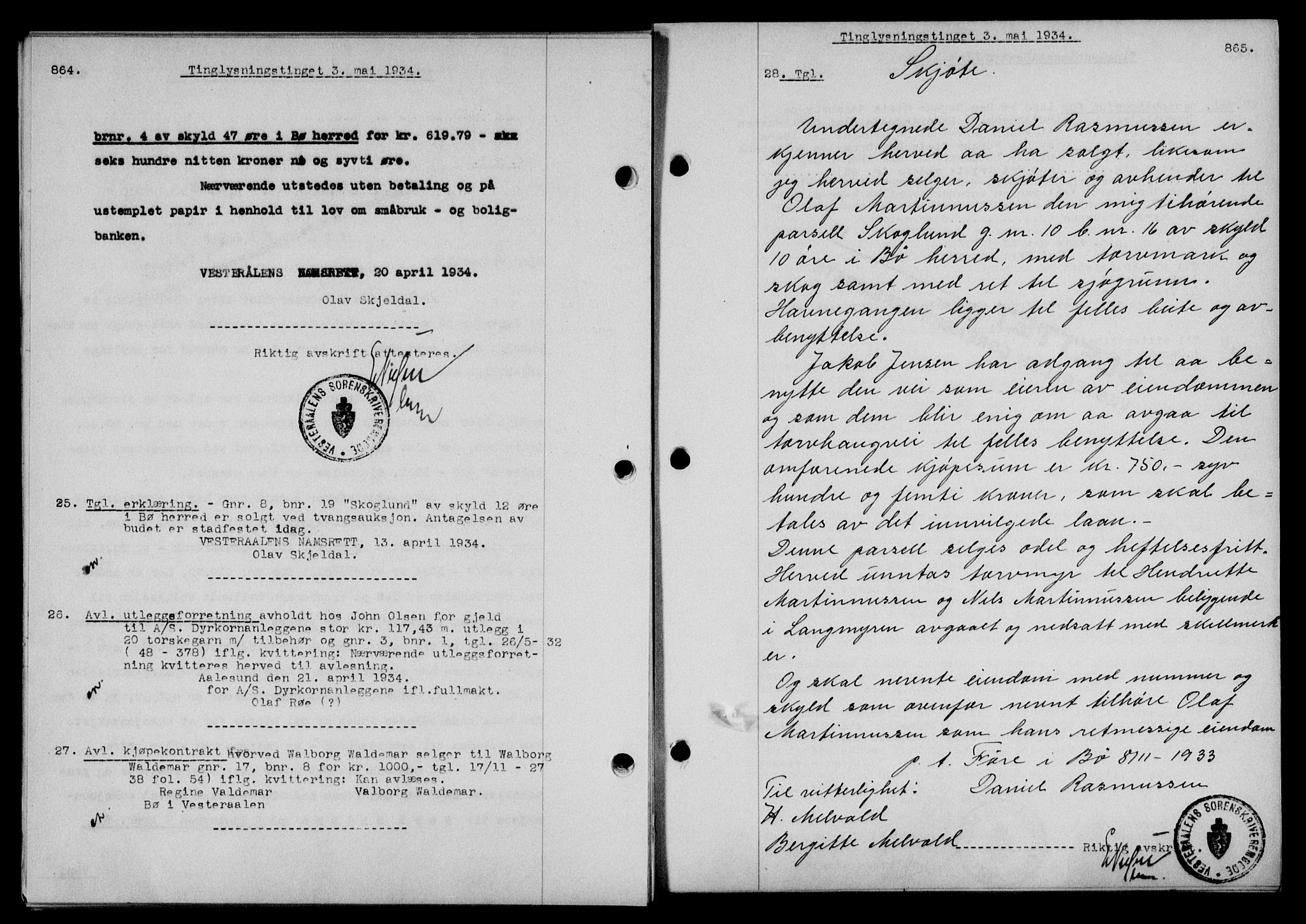 Vesterålen sorenskriveri, SAT/A-4180/1/2/2Ca/L0059: Mortgage book no. 52, 1933-1934, Deed date: 03.05.1934