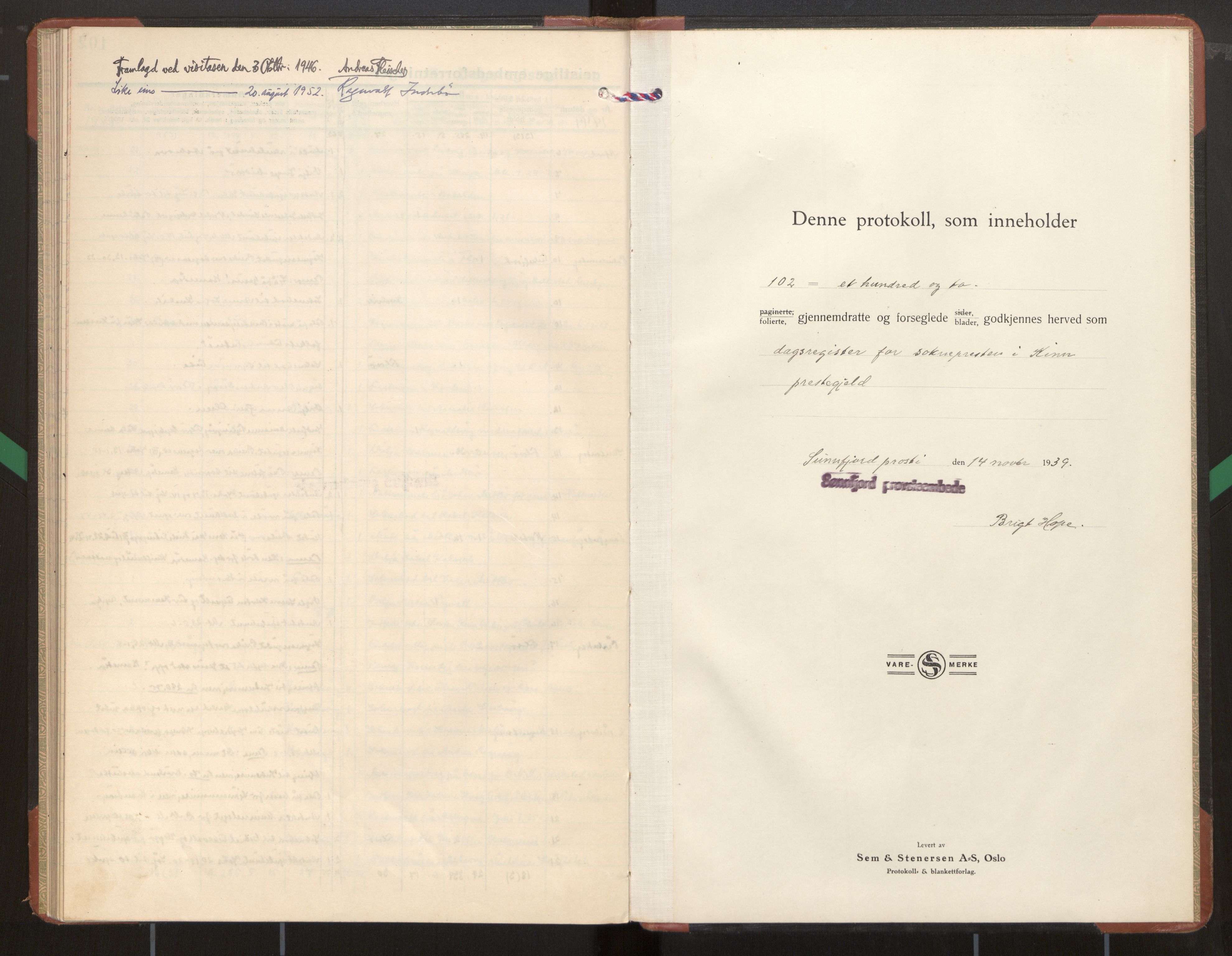 Kinn sokneprestembete, AV/SAB-A-80801/H/Haa/Haag/L0005: Diary records no. G 5, 1940-1949