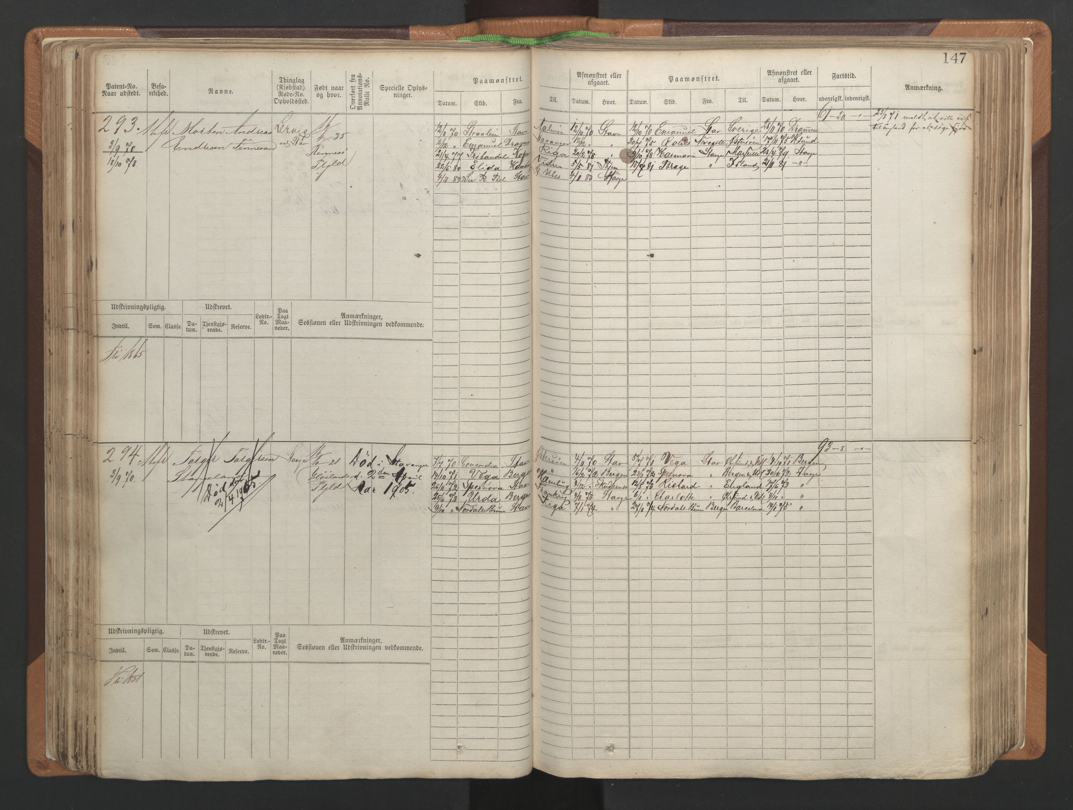 Stavanger sjømannskontor, AV/SAST-A-102006/F/Fb/Fbb/L0004: Sjøfartshovedrulle, patentnr. 1-792 (del 1), 1869-1880, p. 151