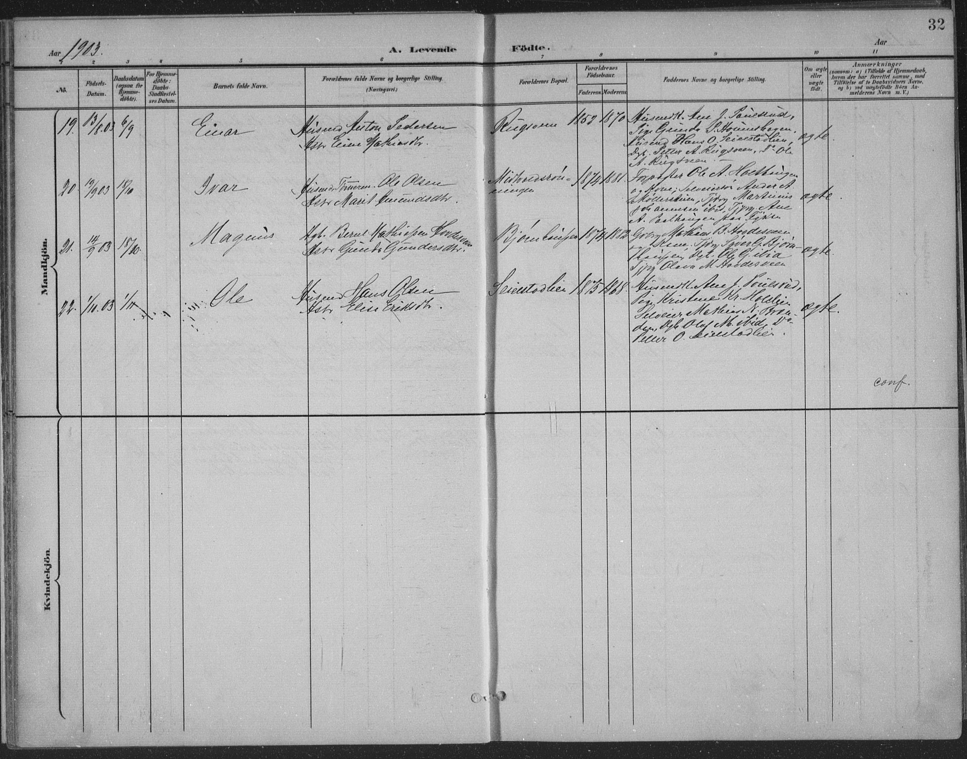 Østre Gausdal prestekontor, SAH/PREST-092/H/Ha/Haa/L0004: Parish register (official) no. 4, 1898-1914, p. 32
