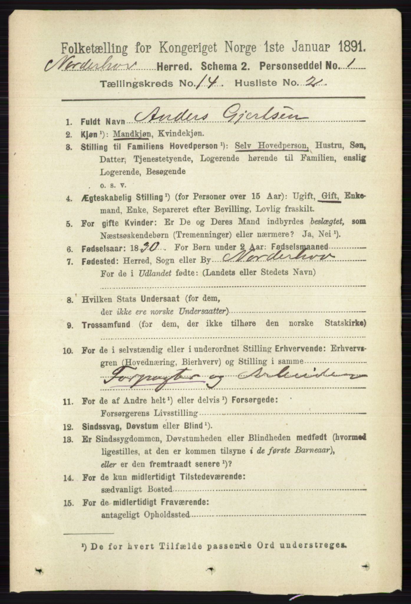 RA, 1891 census for 0613 Norderhov, 1891, p. 9334