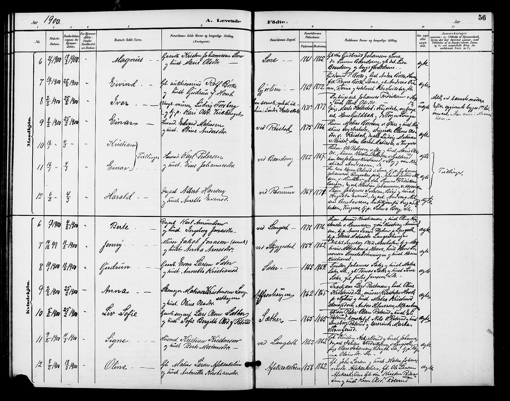 Fåberg prestekontor, AV/SAH-PREST-086/H/Ha/Hab/L0009: Parish register (copy) no. 9, 1891-1902, p. 56