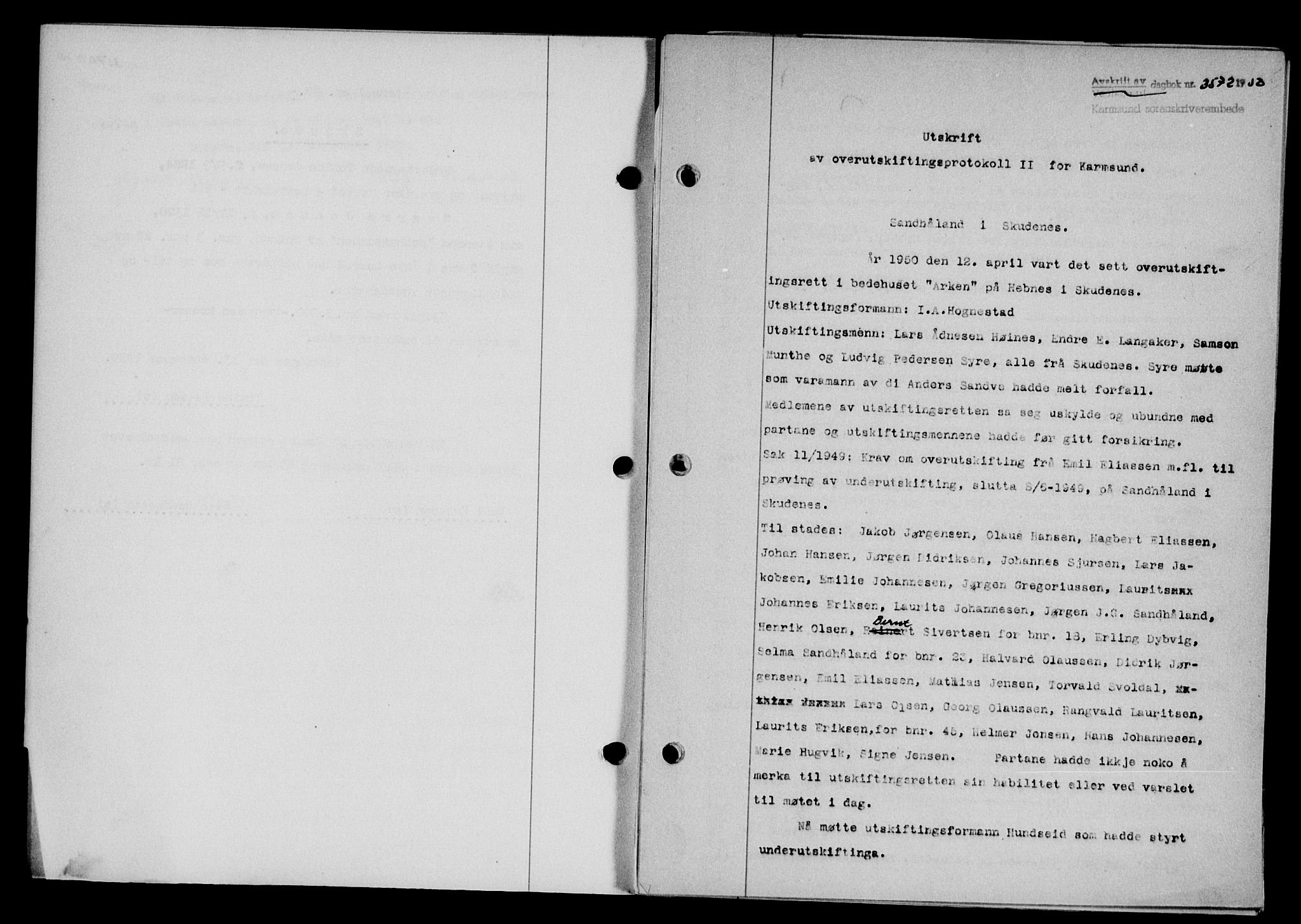 Karmsund sorenskriveri, SAST/A-100311/01/II/IIB/L0101: Mortgage book no. 81A, 1950-1951, Diary no: : 3572/1950