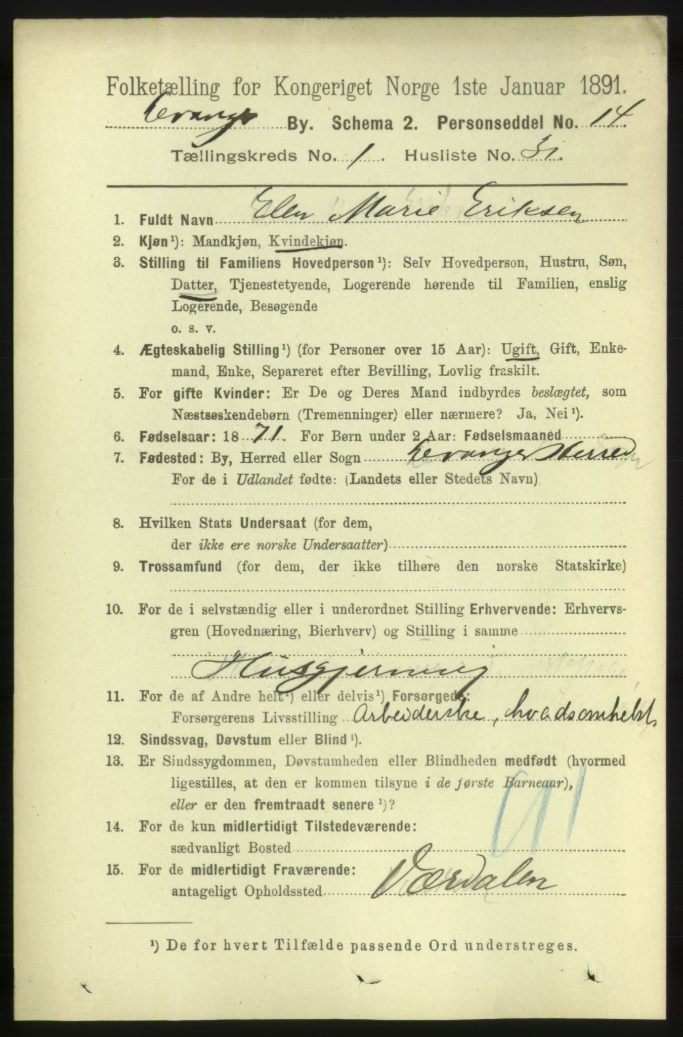 RA, 1891 census for 1701 Levanger, 1891, p. 404