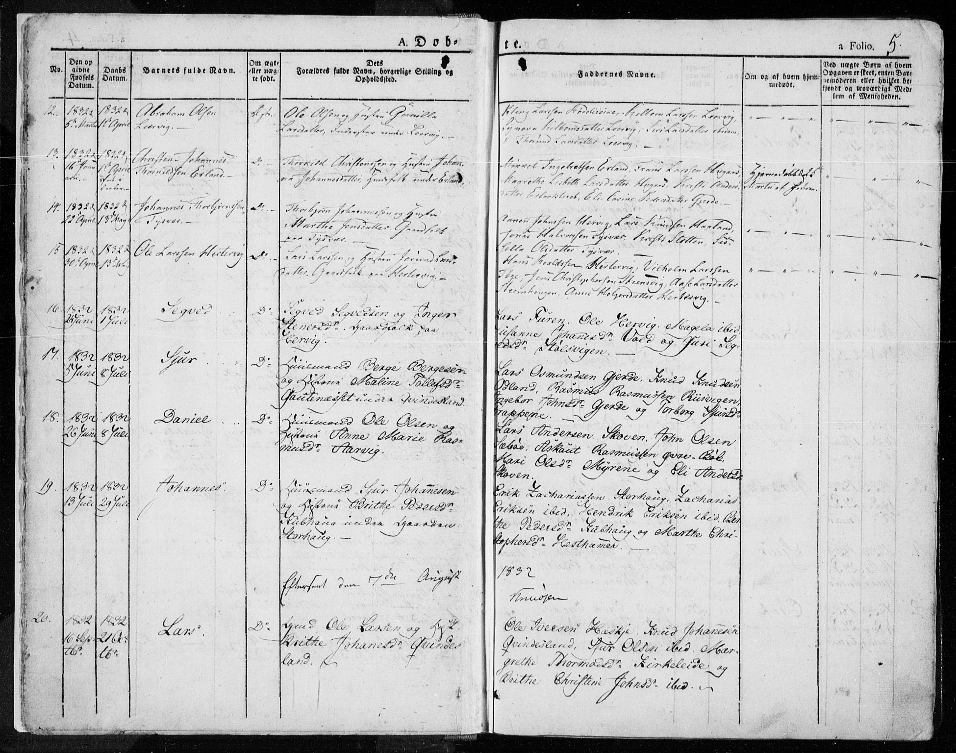 Tysvær sokneprestkontor, SAST/A -101864/H/Ha/Haa/L0001: Parish register (official) no. A 1.1, 1831-1856, p. 5