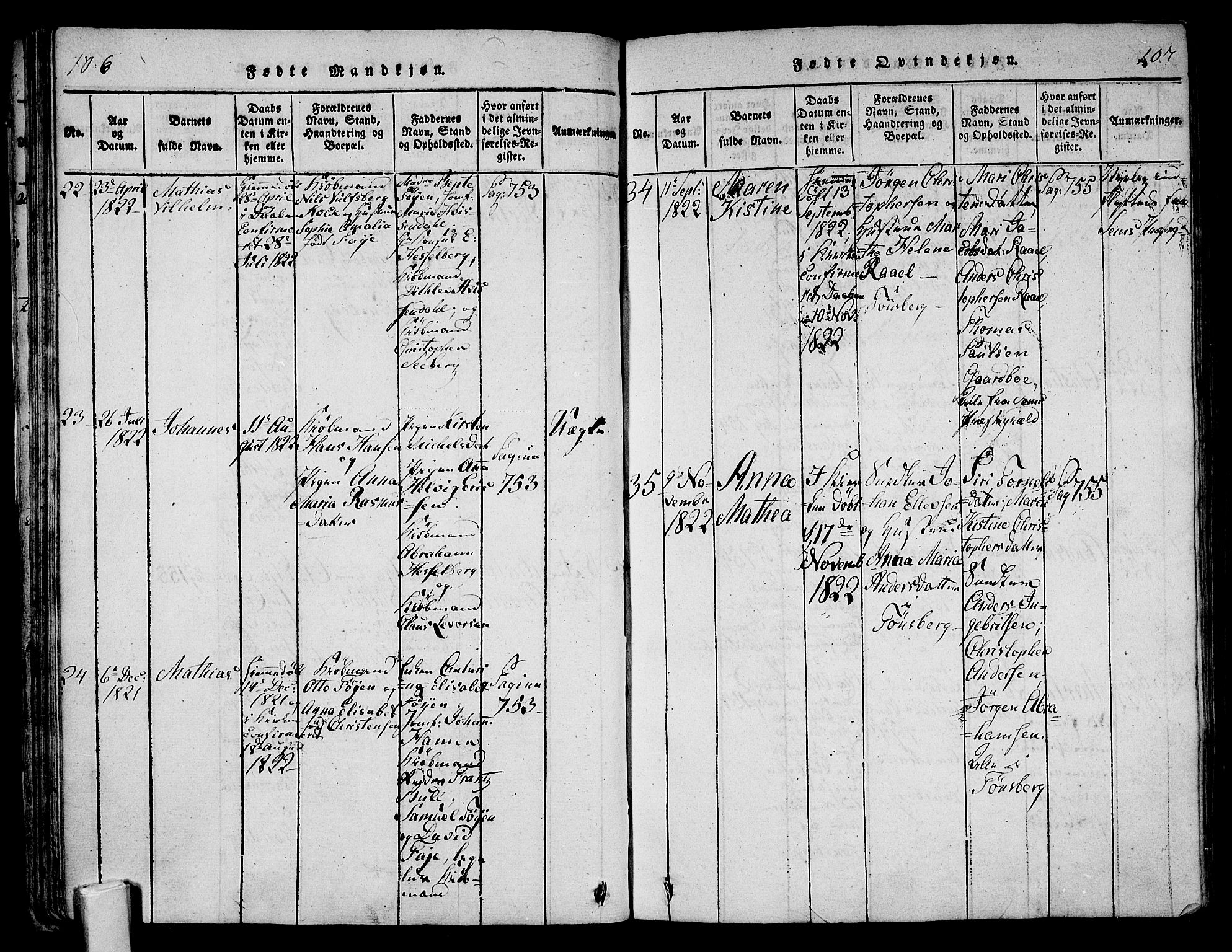 Tønsberg kirkebøker, AV/SAKO-A-330/F/Fa/L0004: Parish register (official) no. I 4, 1813-1826, p. 106-107