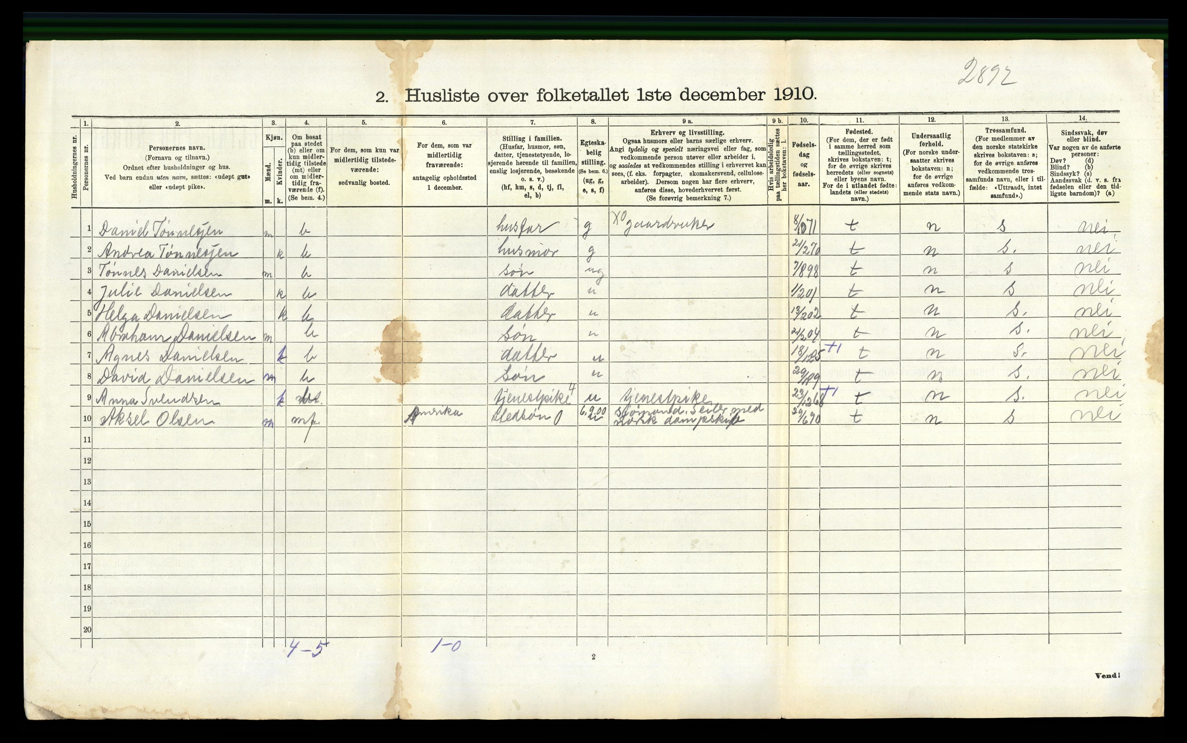 RA, 1910 census for Høvåg, 1910, p. 312