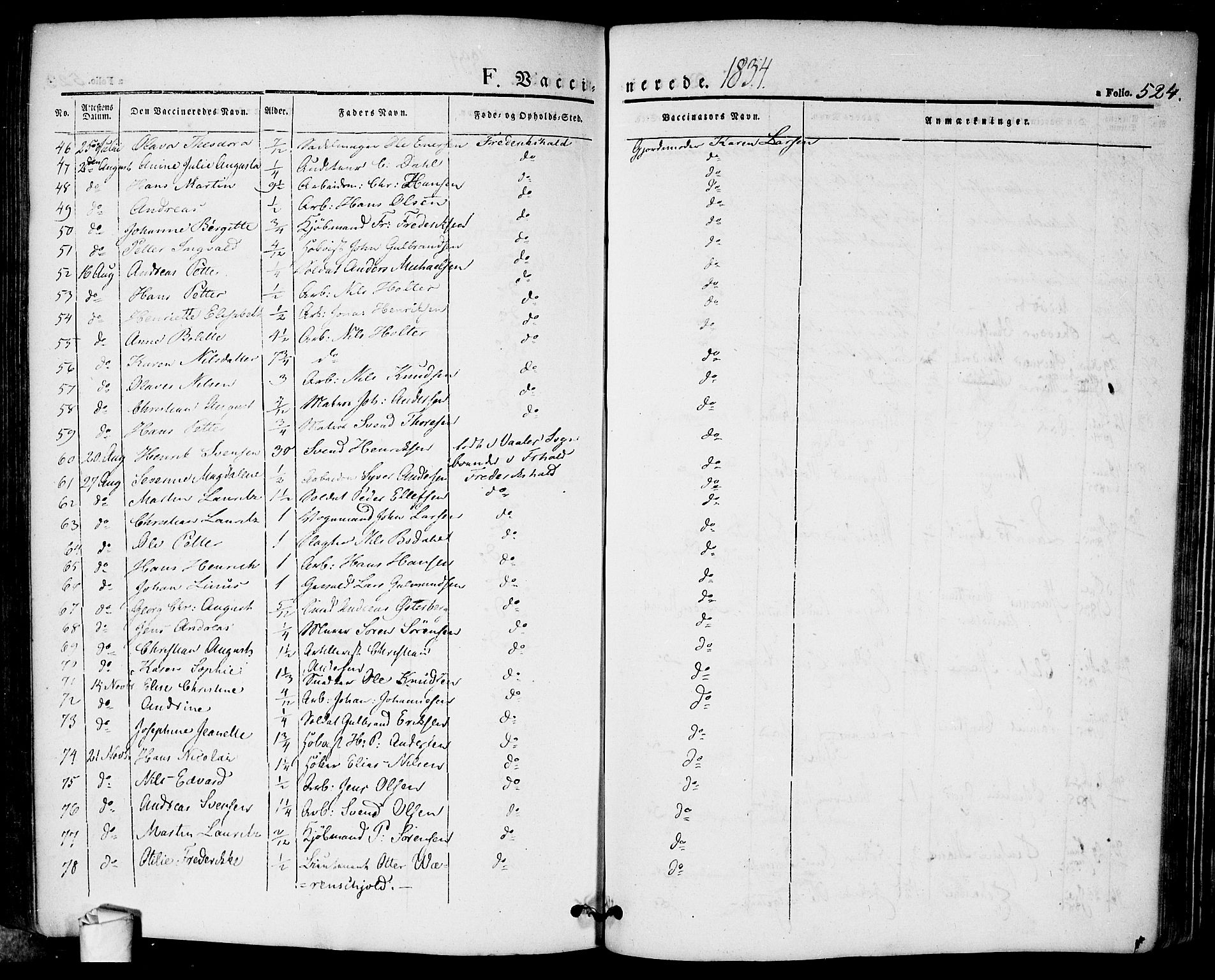 Halden prestekontor Kirkebøker, SAO/A-10909/F/Fa/L0005: Parish register (official) no. I 5, 1834-1845, p. 524