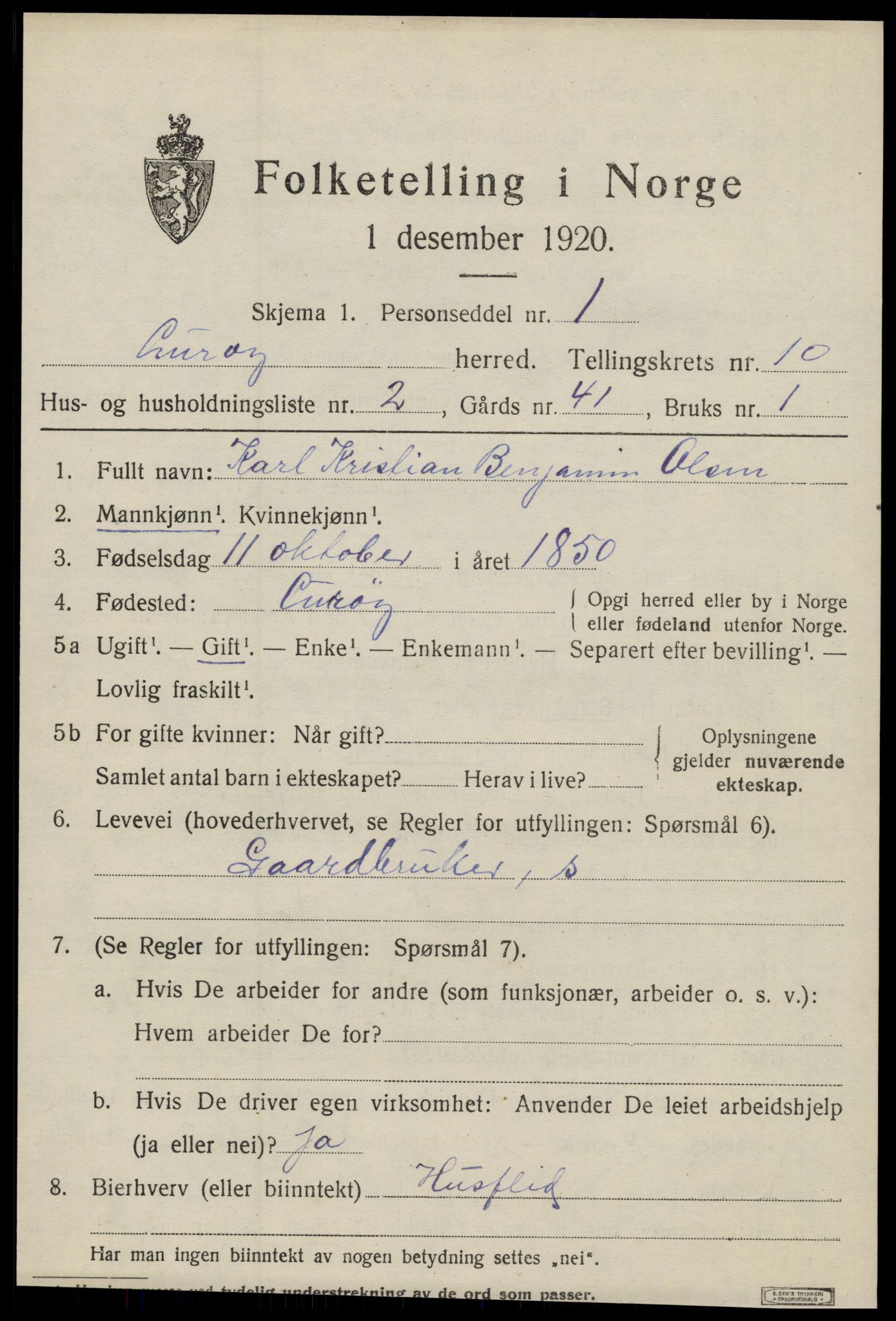 SAT, 1920 census for Lurøy, 1920, p. 4433