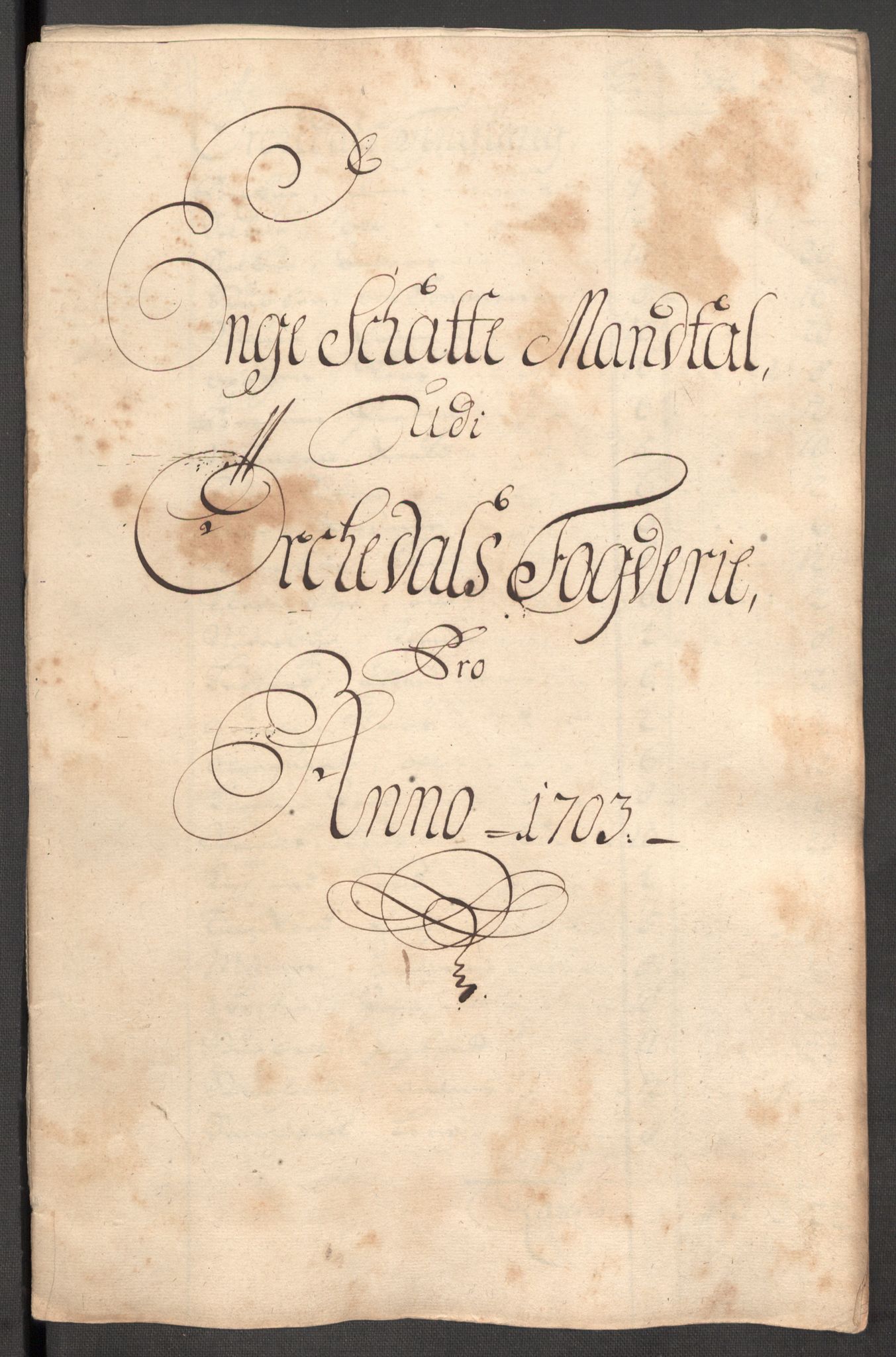 Rentekammeret inntil 1814, Reviderte regnskaper, Fogderegnskap, AV/RA-EA-4092/R60/L3953: Fogderegnskap Orkdal og Gauldal, 1703, p. 123