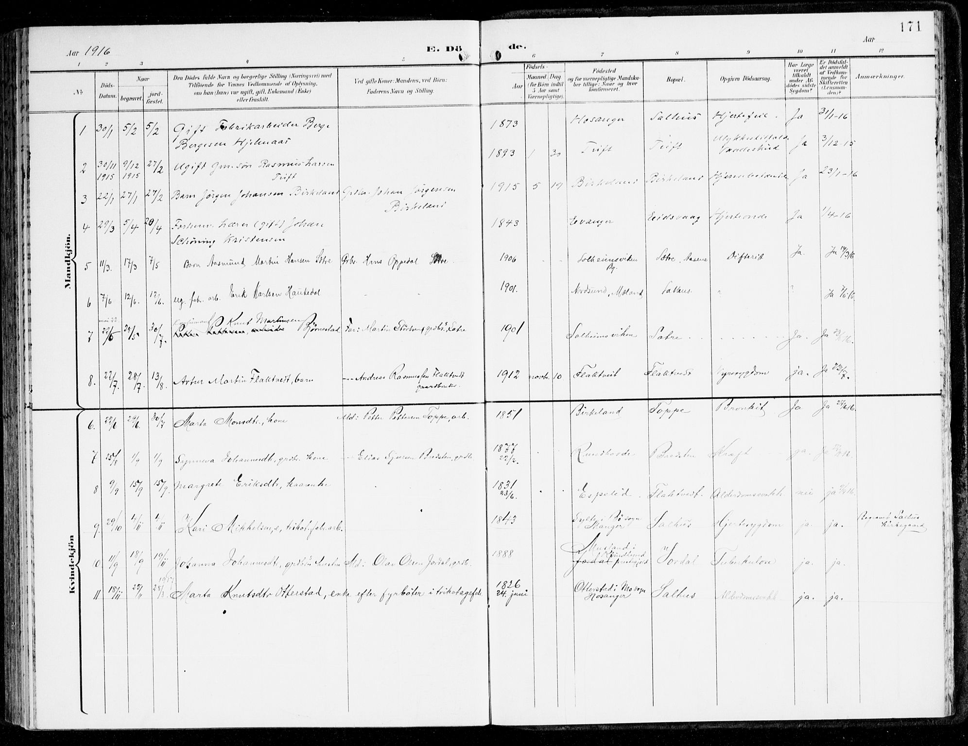 Hamre sokneprestembete, AV/SAB-A-75501/H/Ha/Haa/Haad/L0002: Parish register (official) no. D 2, 1899-1916, p. 171