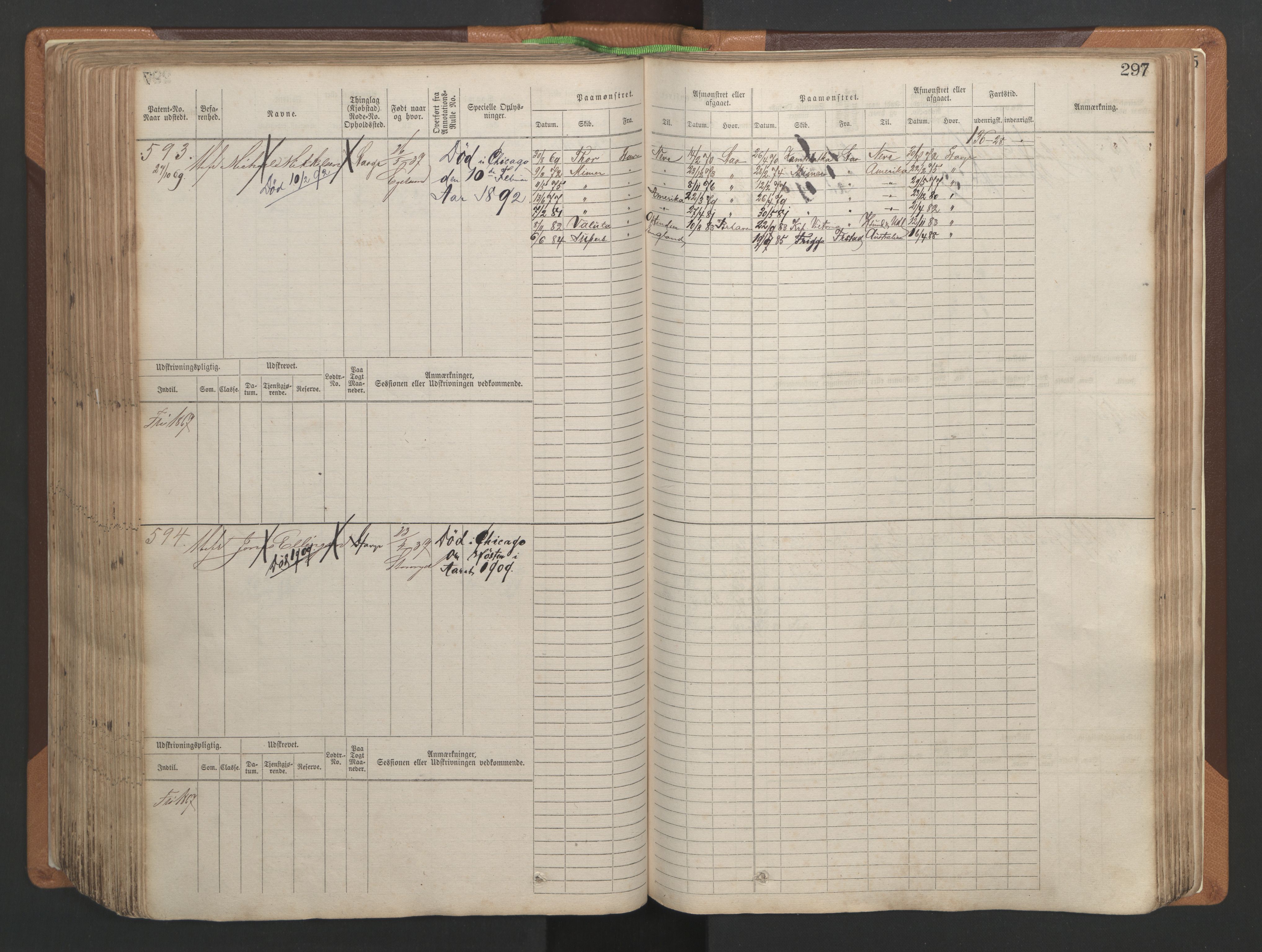 Stavanger sjømannskontor, AV/SAST-A-102006/F/Fb/Fbb/L0004: Sjøfartshovedrulle, patentnr. 1-792 (del 1), 1869-1880, p. 303