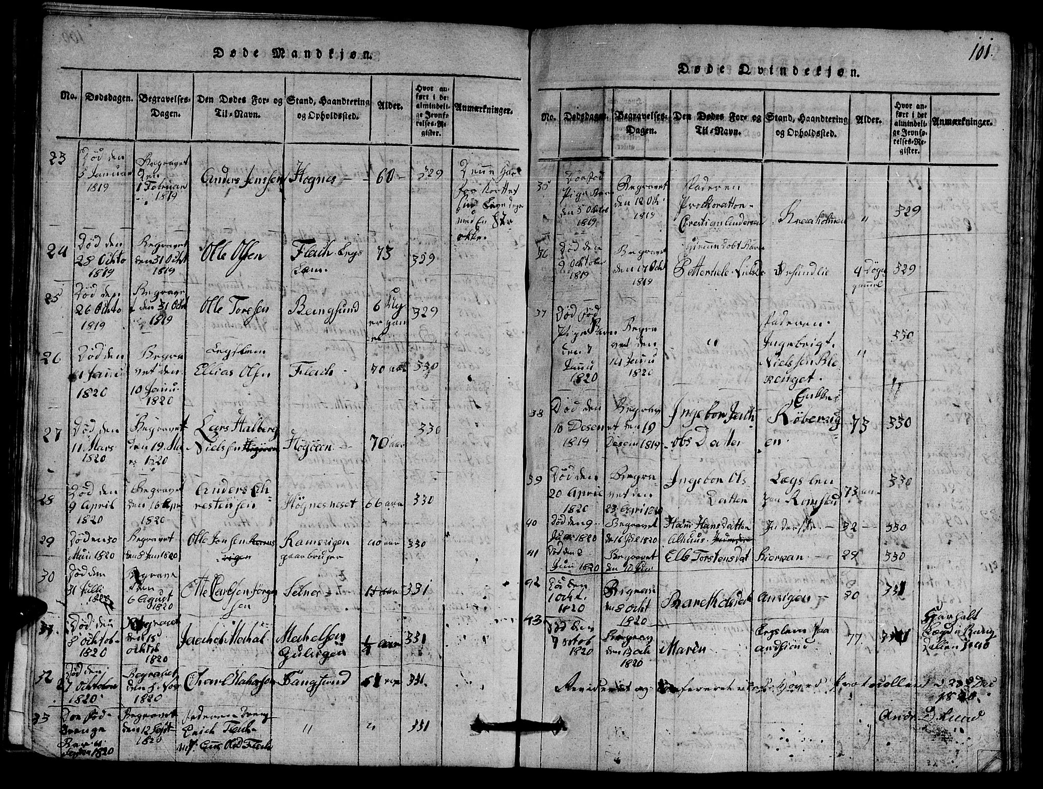 Ministerialprotokoller, klokkerbøker og fødselsregistre - Nord-Trøndelag, SAT/A-1458/770/L0590: Parish register (copy) no. 770C01, 1815-1824, p. 101