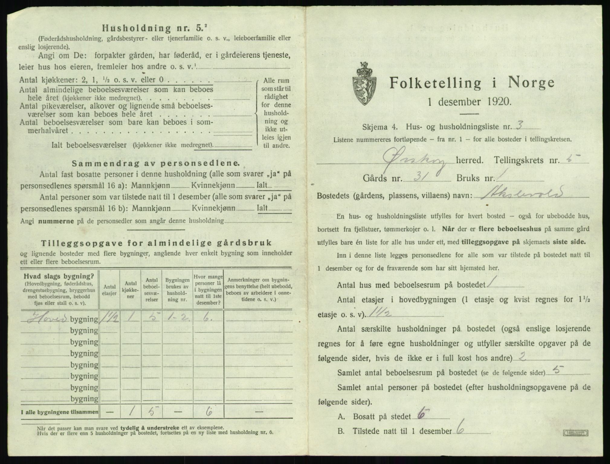 SAT, 1920 census for Ørskog, 1920, p. 438